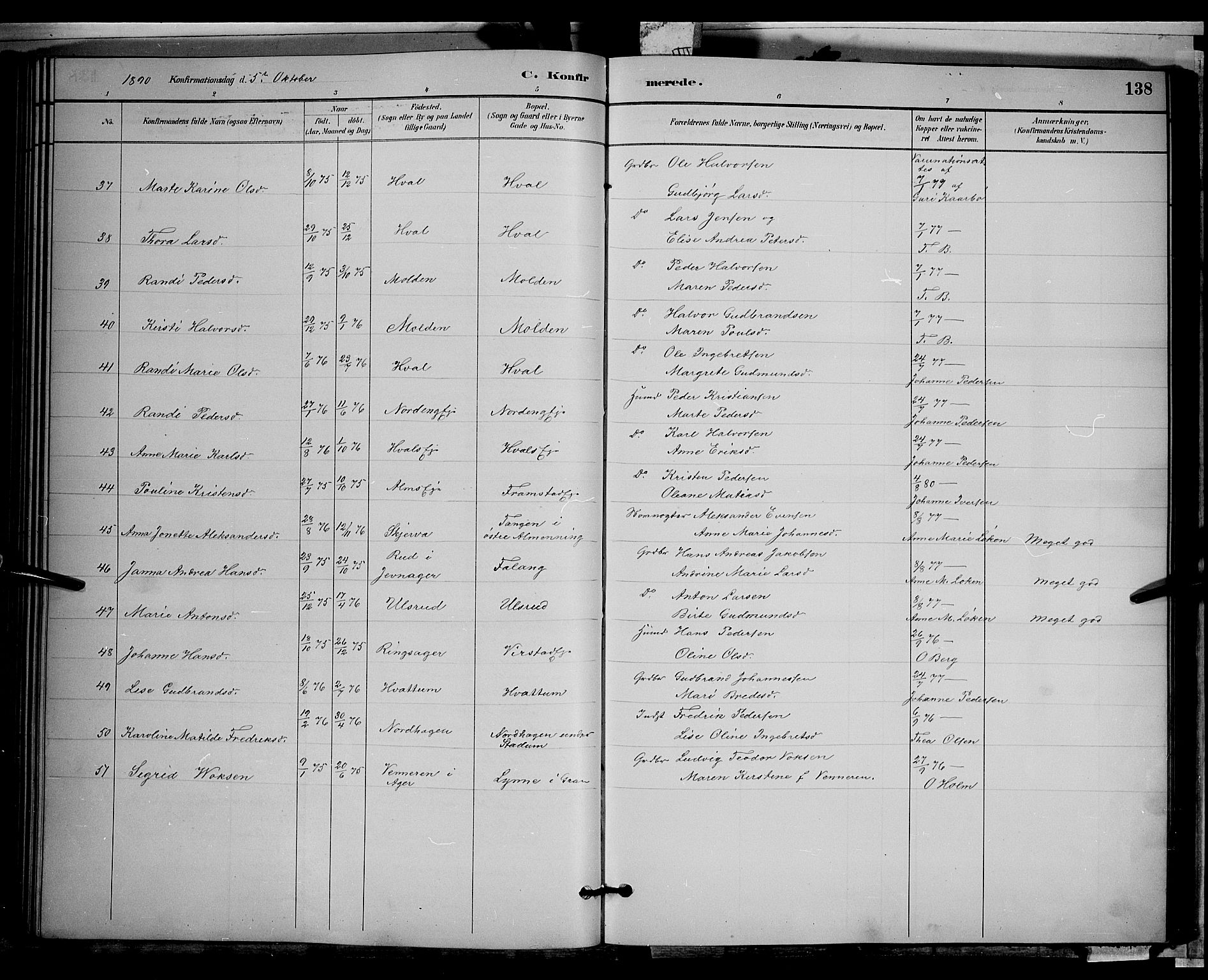 Gran prestekontor, SAH/PREST-112/H/Ha/Hab/L0002: Parish register (copy) no. 2, 1879-1892, p. 138