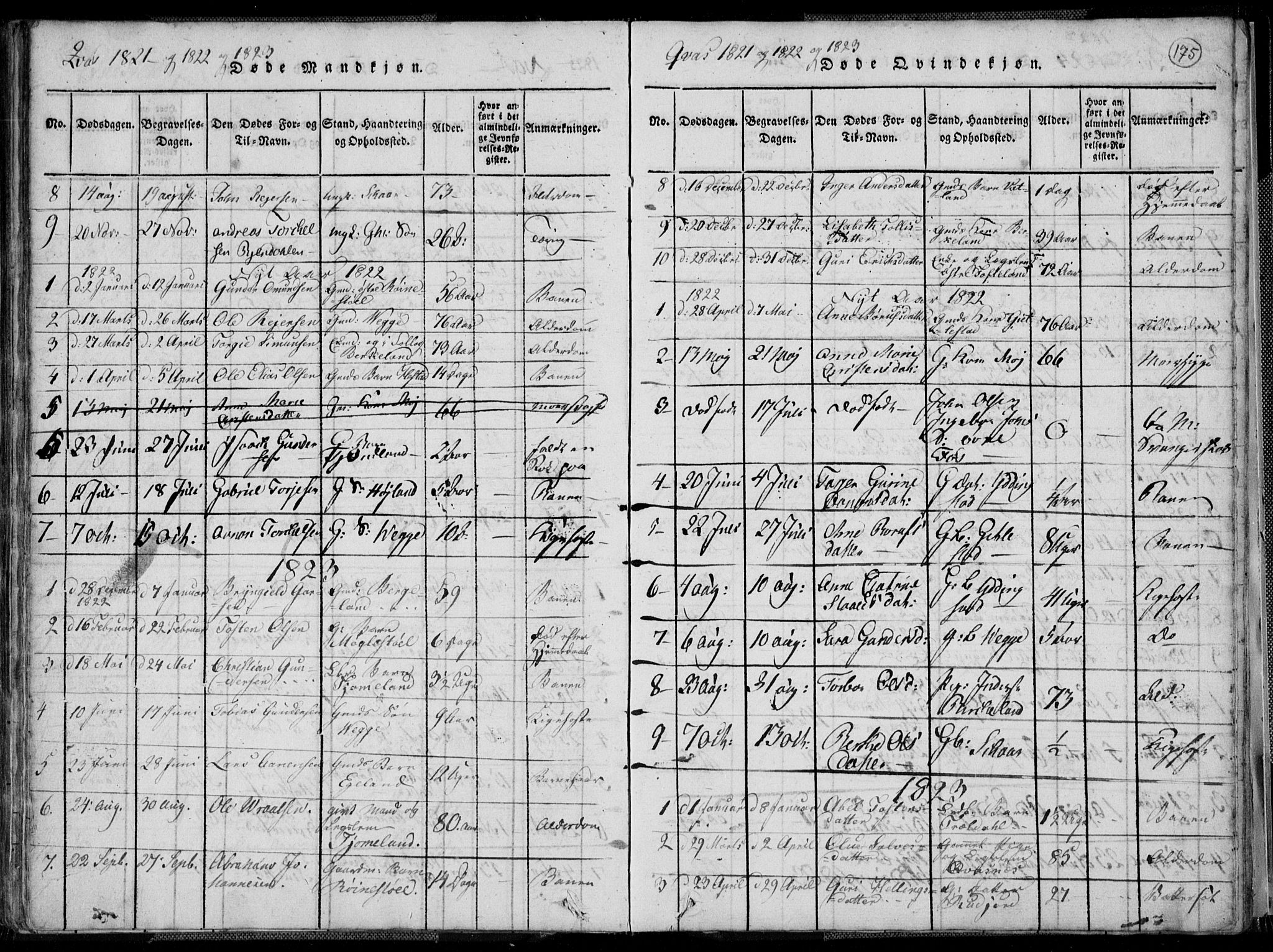 Lyngdal sokneprestkontor, SAK/1111-0029/F/Fa/Fac/L0006: Parish register (official) no. A 6, 1815-1825, p. 175