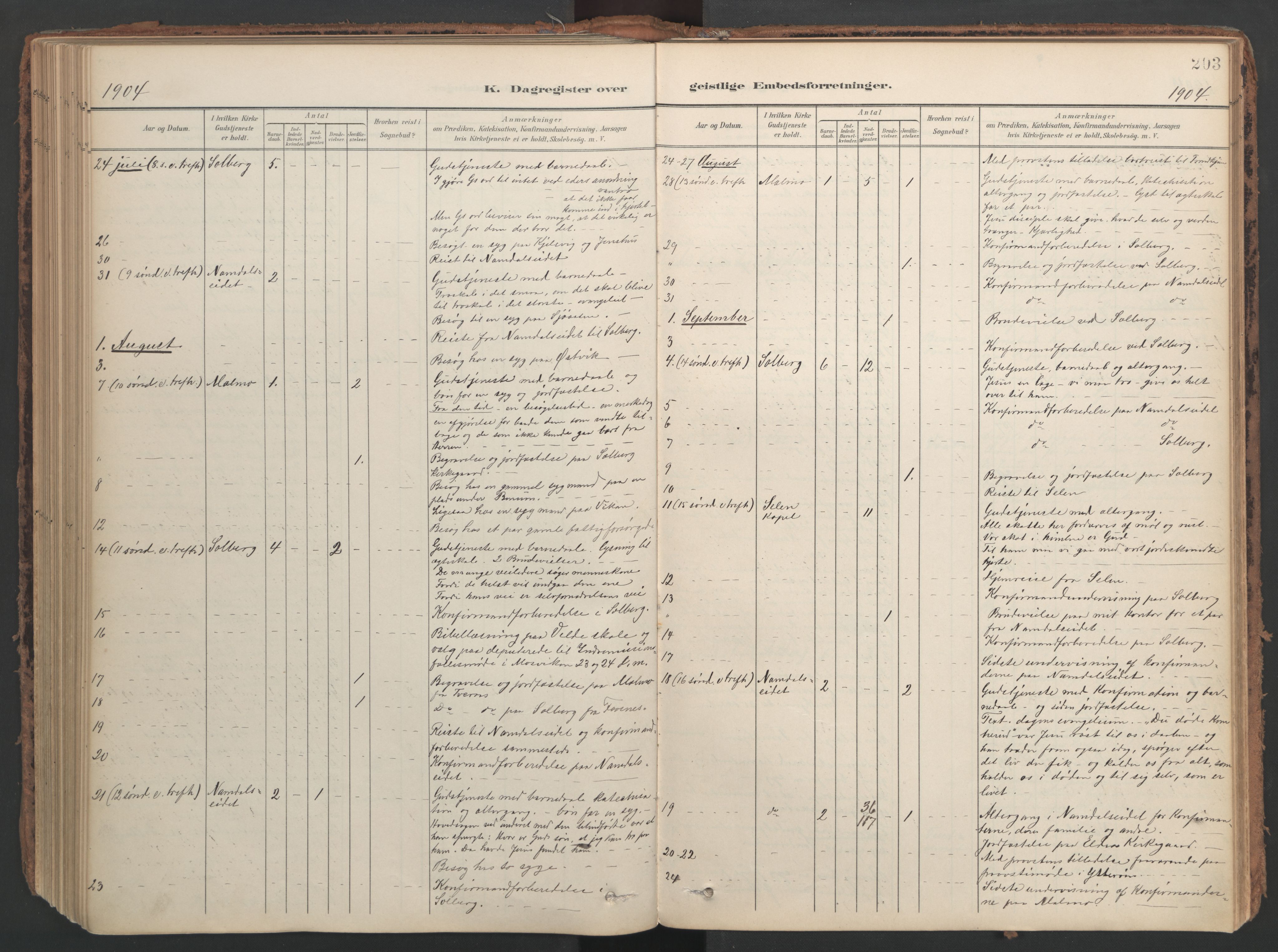 Ministerialprotokoller, klokkerbøker og fødselsregistre - Nord-Trøndelag, AV/SAT-A-1458/741/L0397: Parish register (official) no. 741A11, 1901-1911, p. 203