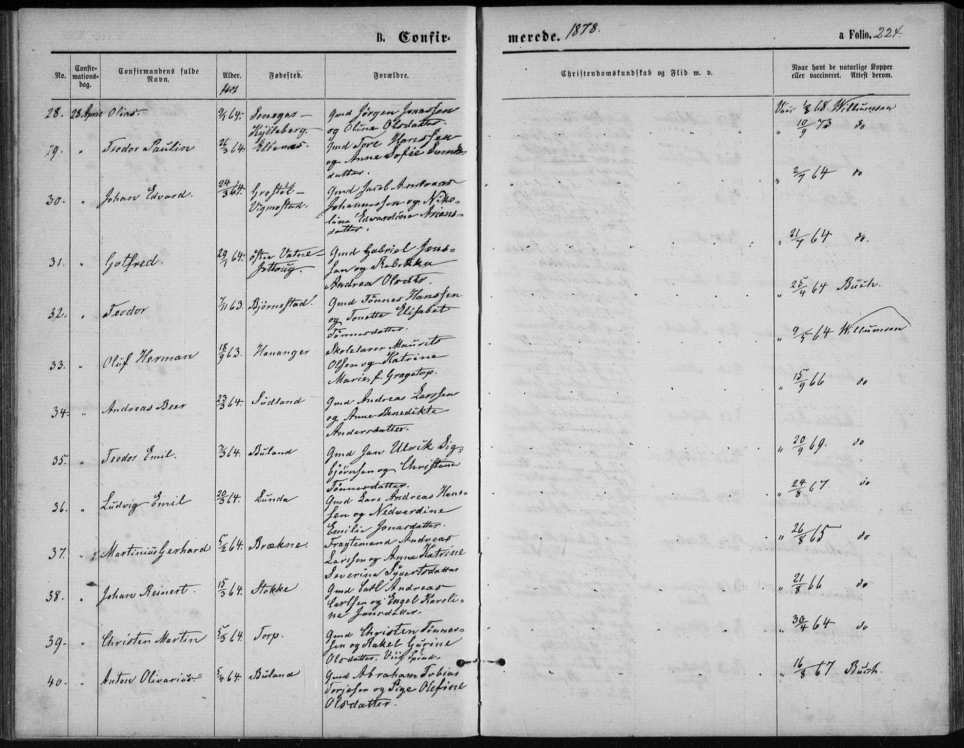 Lista sokneprestkontor, AV/SAK-1111-0027/F/Fb/L0004: Parish register (copy) no. B 4, 1877-1891, p. 224