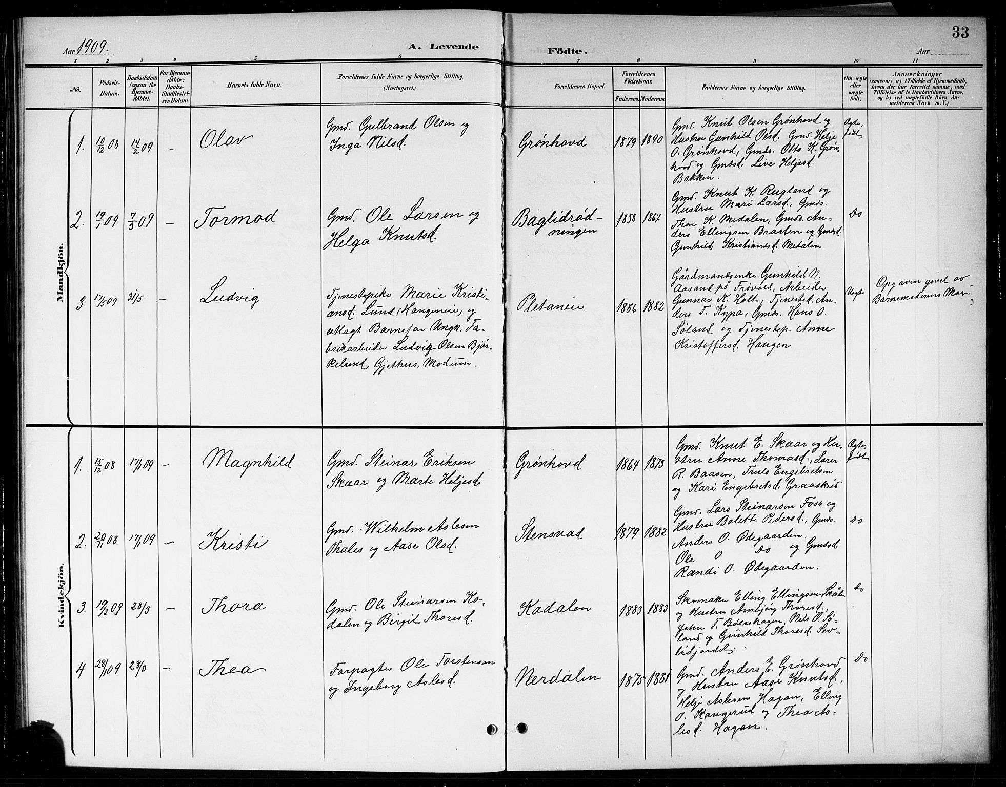 Sigdal kirkebøker, SAKO/A-245/G/Gb/L0003: Parish register (copy) no. II 3, 1901-1916, p. 33