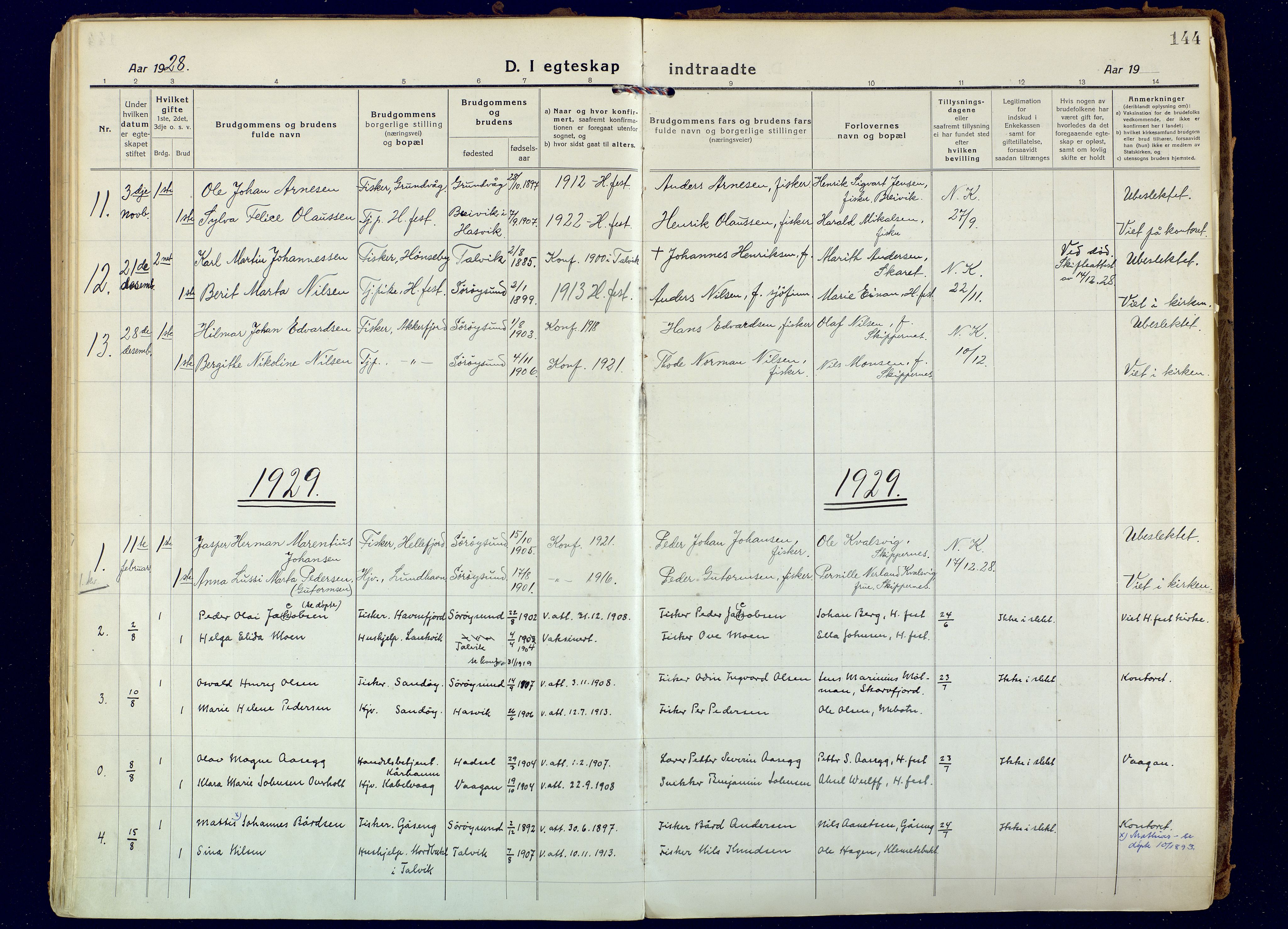 Hammerfest sokneprestkontor, AV/SATØ-S-1347/H/Ha/L0018.kirke: Parish register (official) no. 18, 1918-1933, p. 144