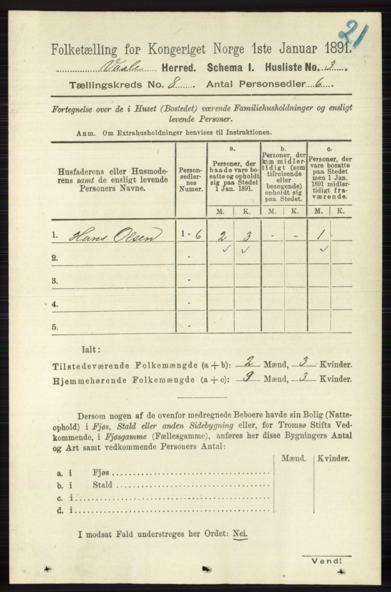 RA, 1891 census for 0716 Våle, 1891, p. 2763