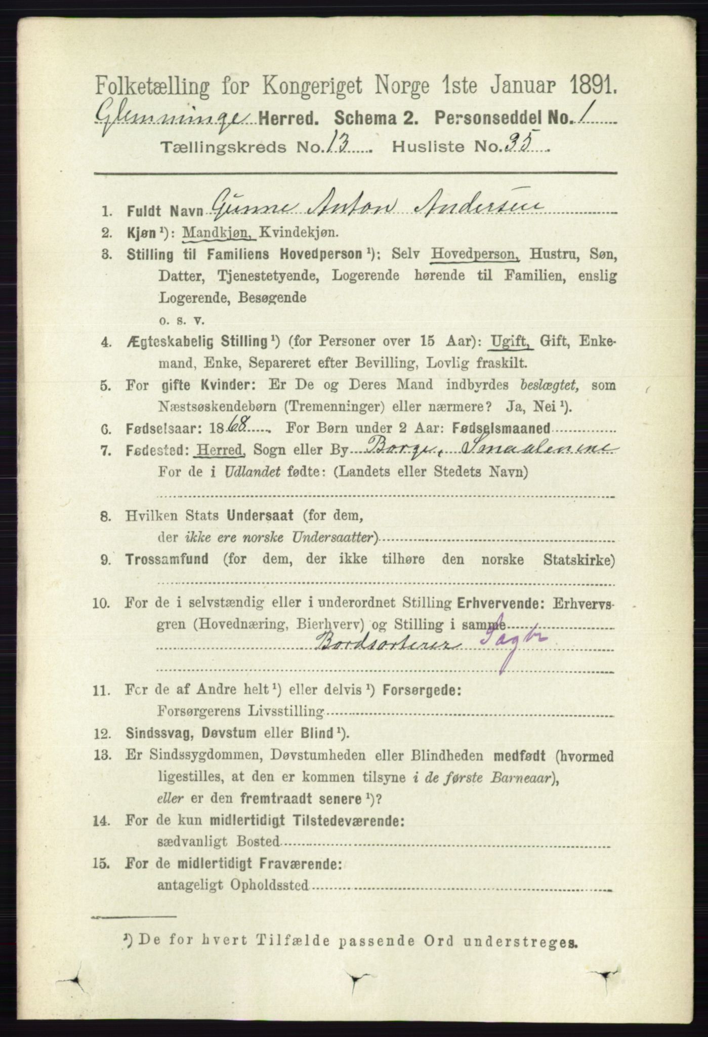 RA, 1891 census for 0132 Glemmen, 1891, p. 11445