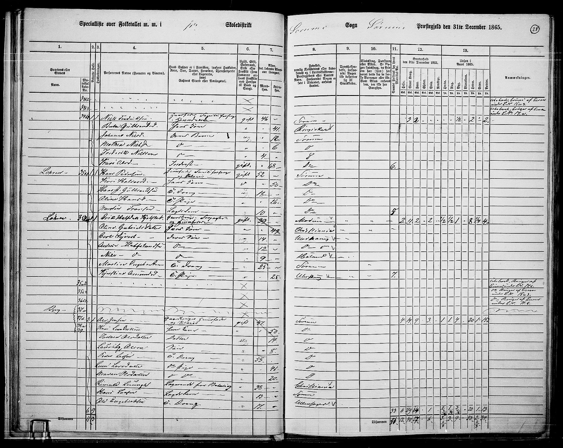 RA, 1865 census for Sørum, 1865, p. 26