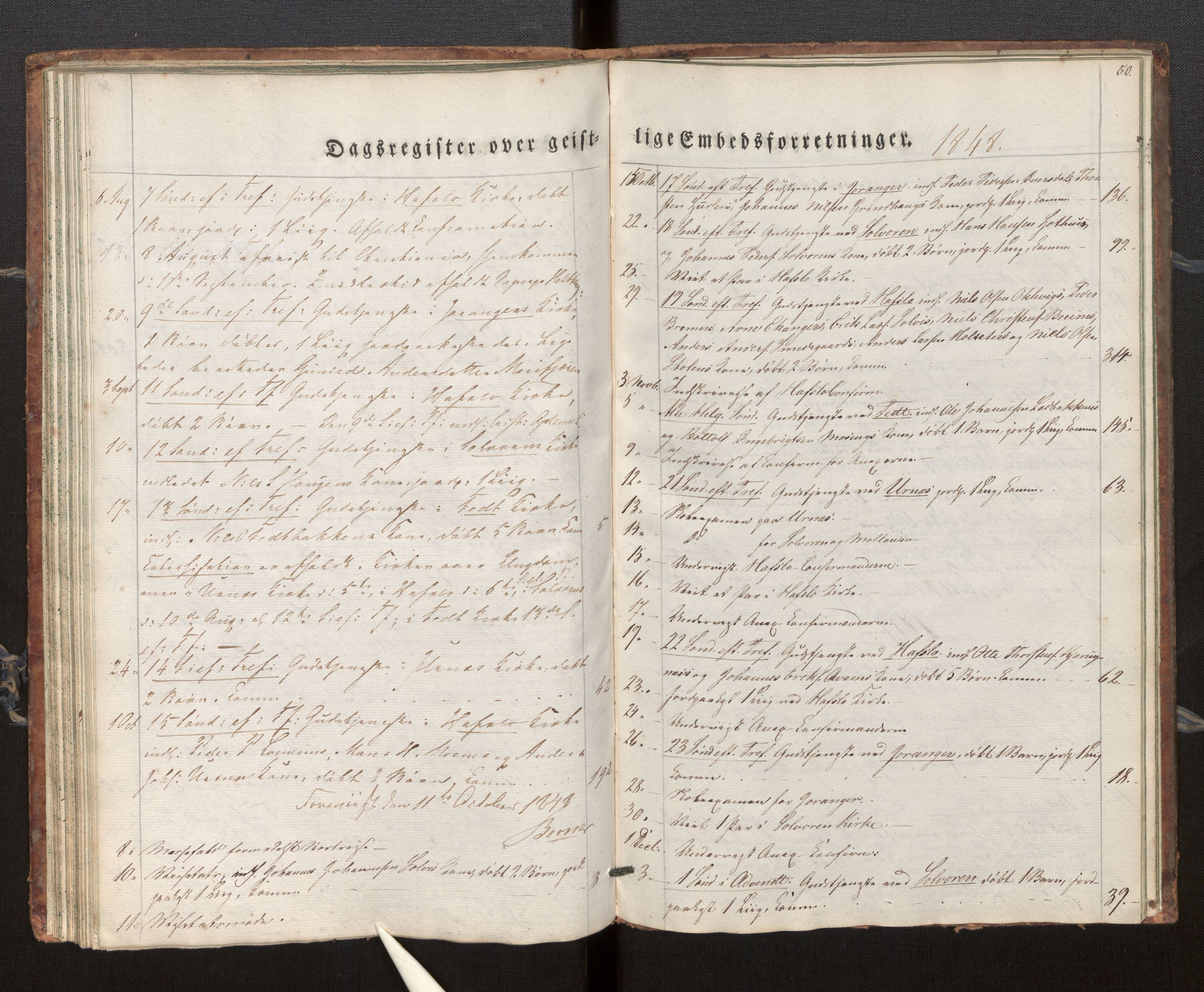 Hafslo sokneprestembete, AV/SAB-A-80301/H/Haa/Haaf/L0001: Diary records no. F 1, 1834-1854, p. 50