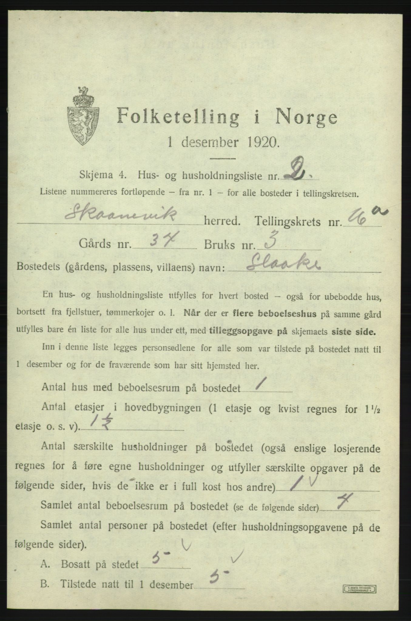 SAB, 1920 census for Skånevik, 1920, p. 1600