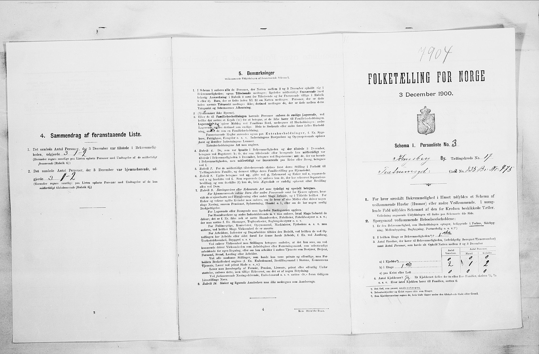 RA, 1900 census for Kongsberg, 1900, p. 3577