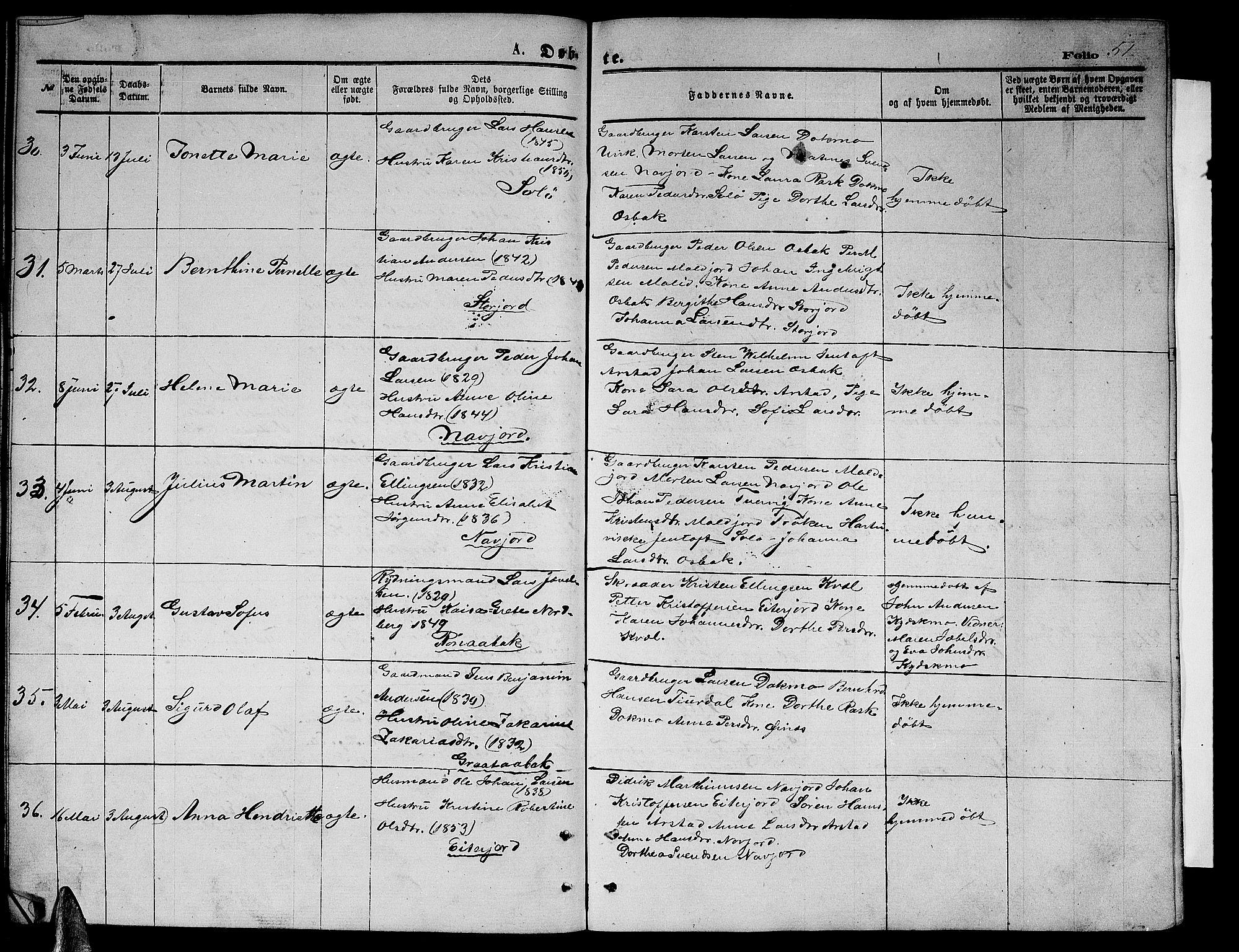 Ministerialprotokoller, klokkerbøker og fødselsregistre - Nordland, AV/SAT-A-1459/846/L0653: Parish register (copy) no. 846C03, 1872-1887, p. 51