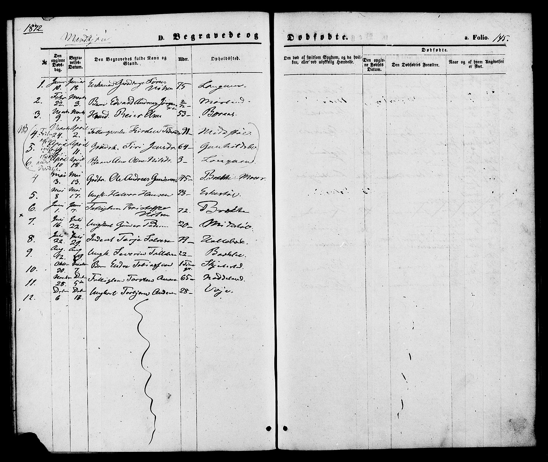 Austre Moland sokneprestkontor, SAK/1111-0001/F/Fa/Faa/L0009: Parish register (official) no. A 9, 1869-1879, p. 145