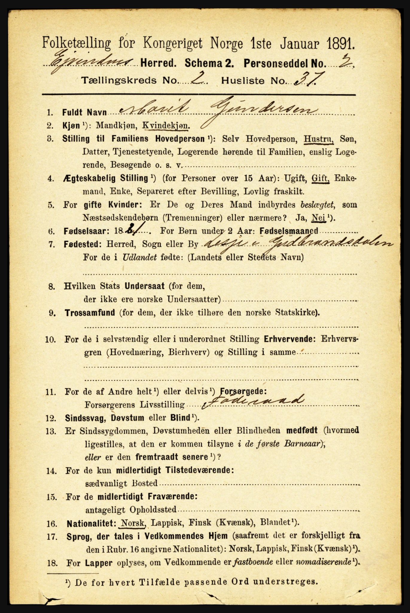 RA, 1891 census for 1853 Evenes, 1891, p. 672