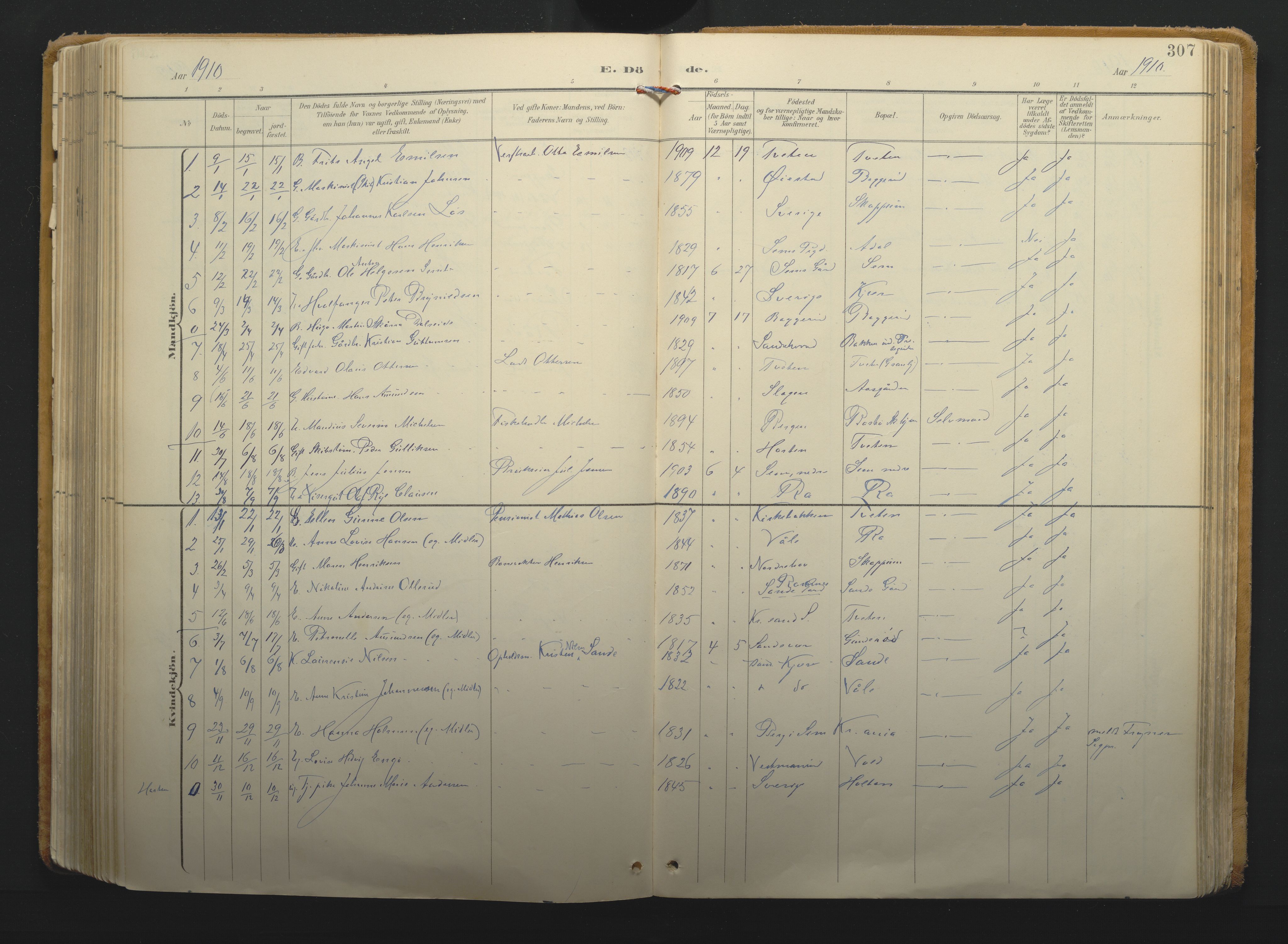 Borre kirkebøker, AV/SAKO-A-338/F/Fa/L0011: Parish register (official) no. I 11, 1897-1921, p. 307