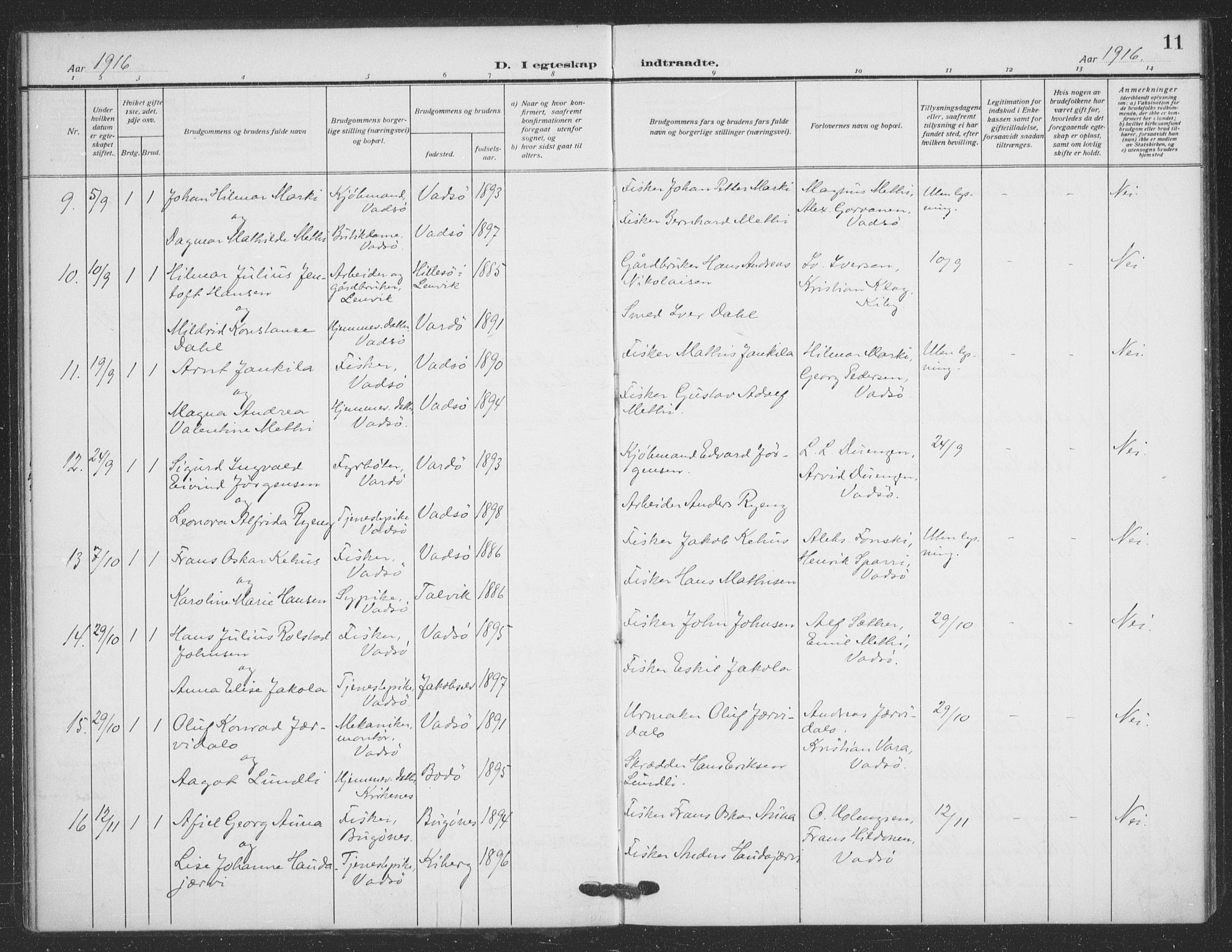 Vadsø sokneprestkontor, SATØ/S-1325/H/Ha/L0008kirke: Parish register (official) no. 8, 1912-1930, p. 11
