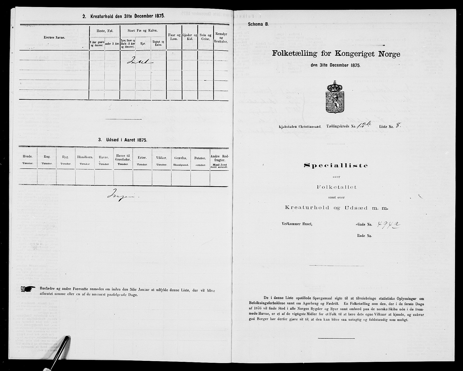 SAK, 1875 census for 1001P Kristiansand, 1875, p. 1944