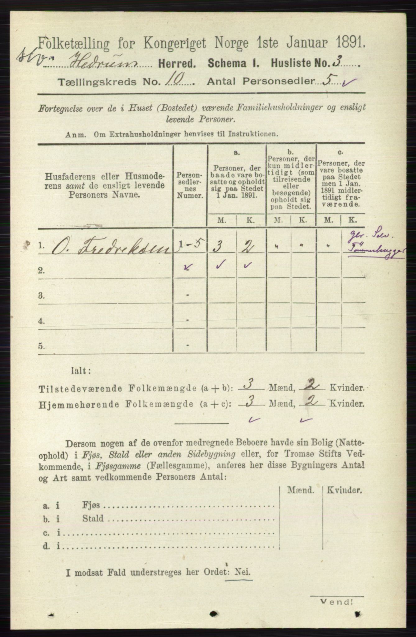 RA, 1891 census for 0727 Hedrum, 1891, p. 4325