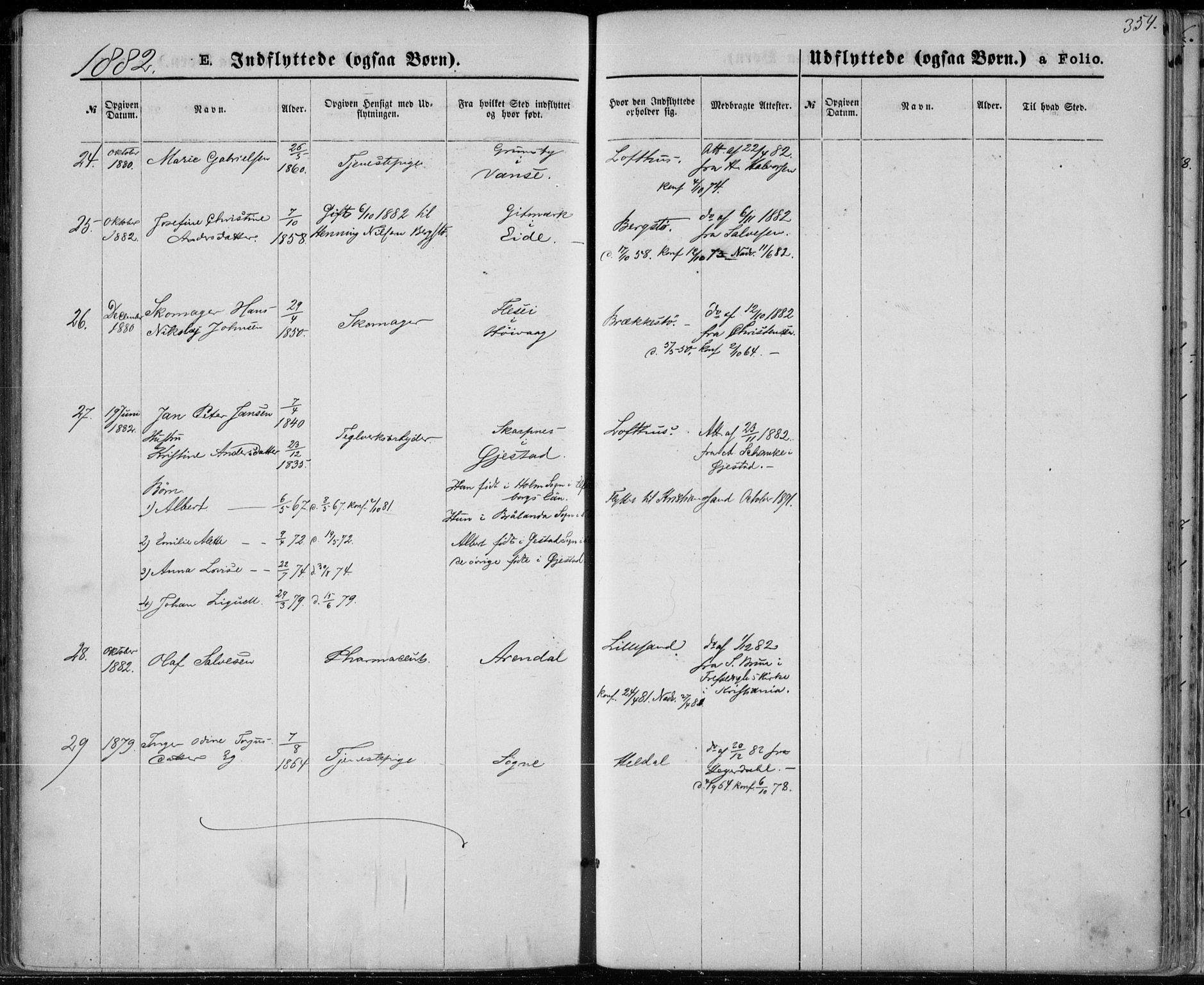 Vestre Moland sokneprestkontor, AV/SAK-1111-0046/F/Fa/Fab/L0008: Parish register (official) no. A 8, 1873-1883, p. 354