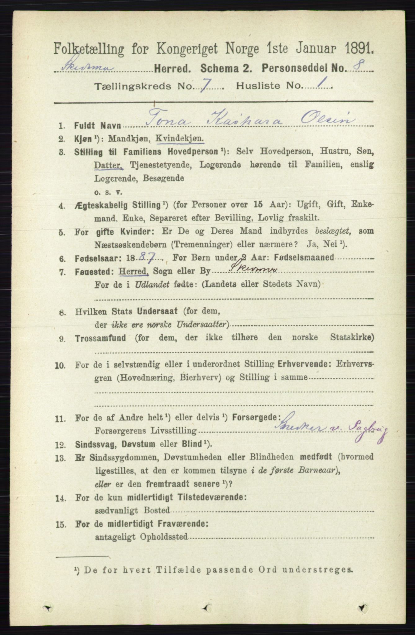 RA, 1891 census for 0231 Skedsmo, 1891, p. 3343