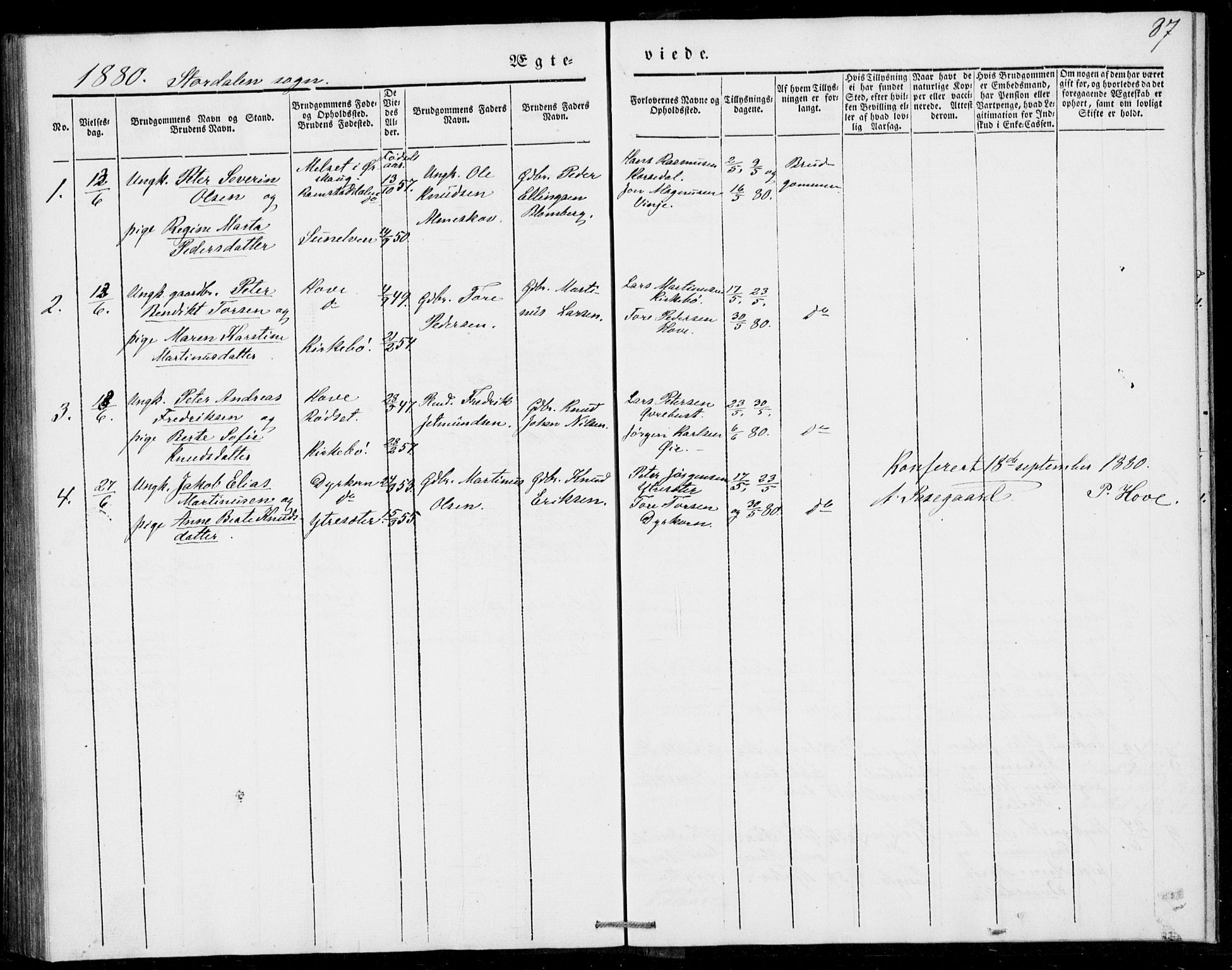 Ministerialprotokoller, klokkerbøker og fødselsregistre - Møre og Romsdal, AV/SAT-A-1454/520/L0276: Parish register (official) no. 520A06, 1844-1881, p. 87