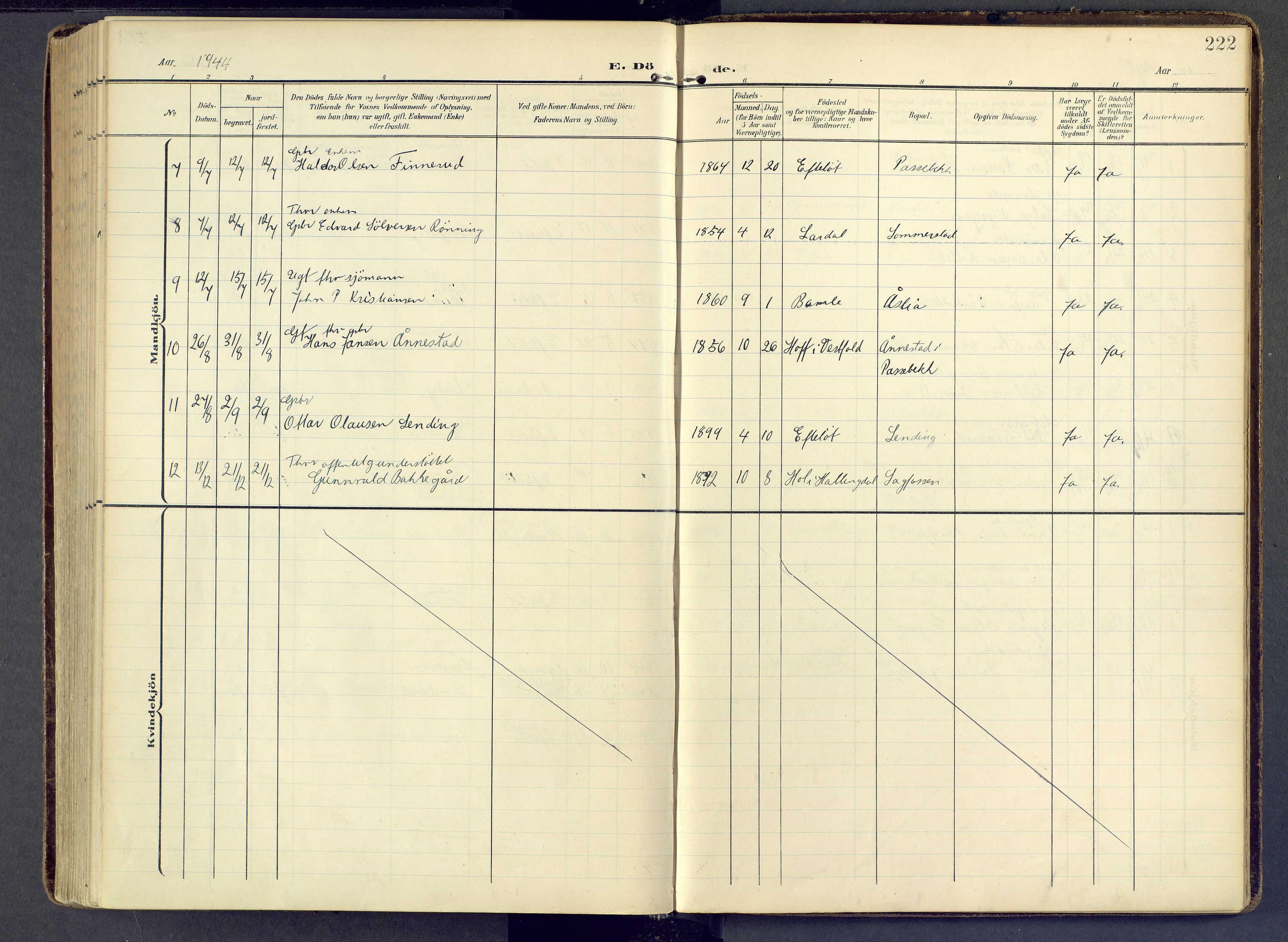 Sandsvær kirkebøker, AV/SAKO-A-244/F/Fb/L0002: Parish register (official) no. II 2, 1906-1956, p. 222