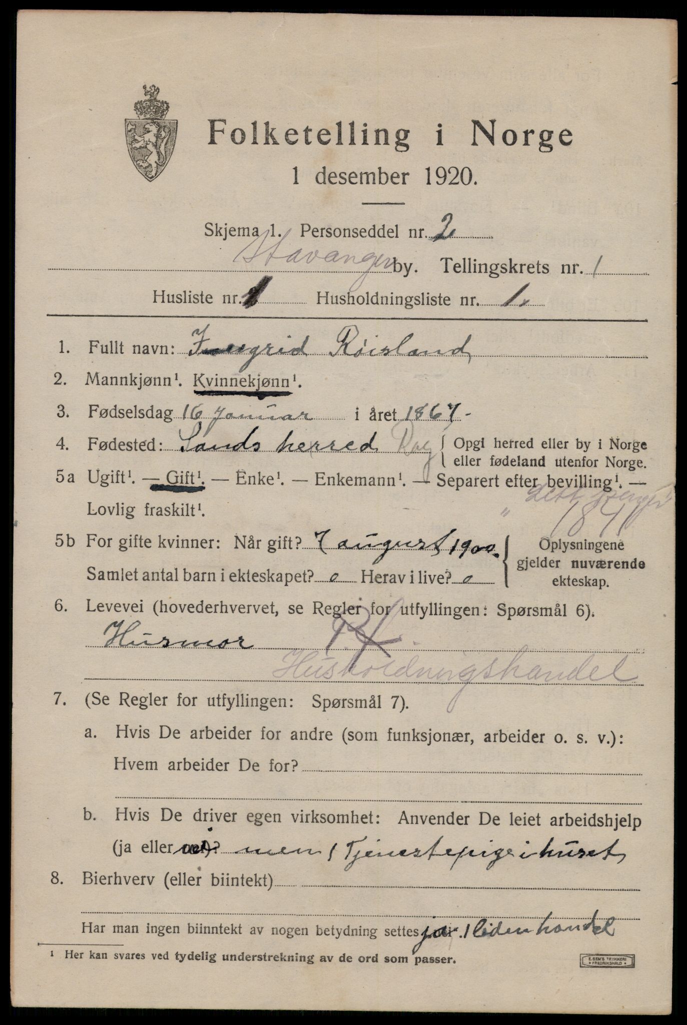 SAST, 1920 census for Stavanger, 1920, p. 33196