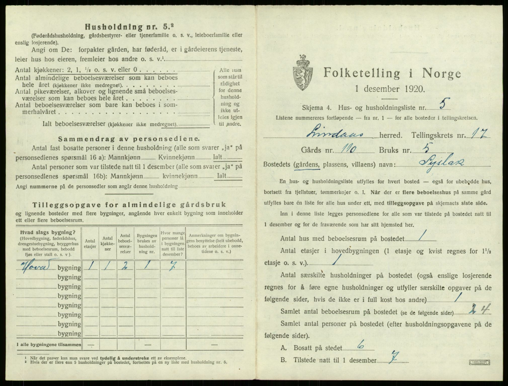 SAB, 1920 census for Lindås, 1920, p. 1229