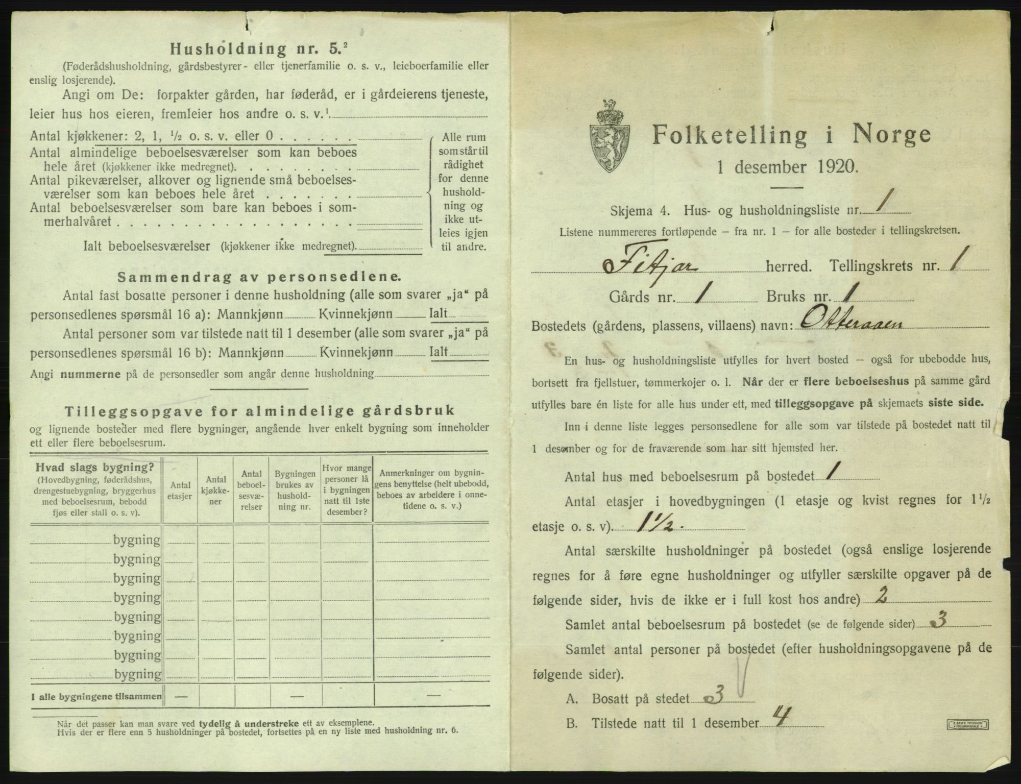 SAB, 1920 census for Fitjar, 1920, p. 52