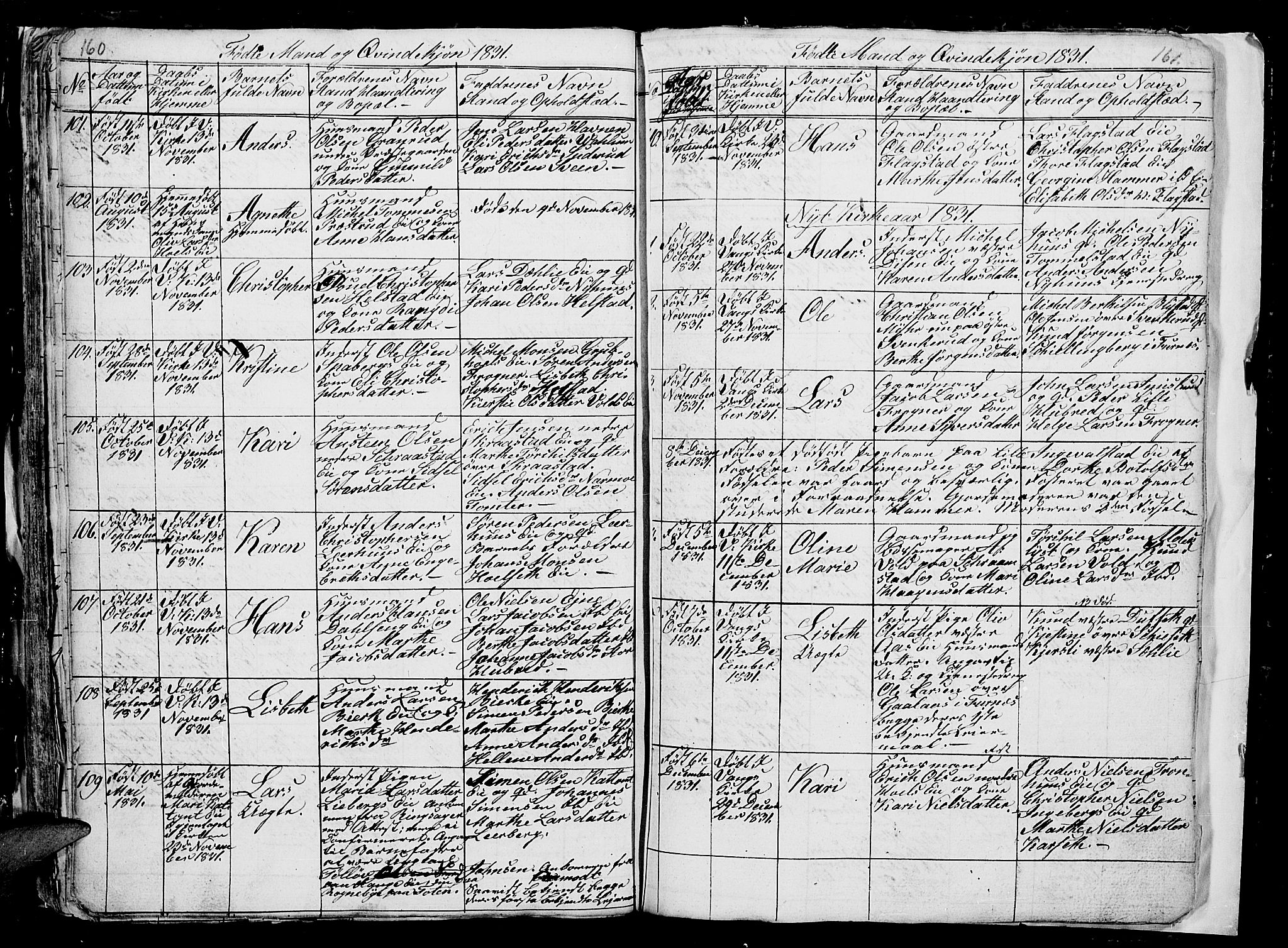 Vang prestekontor, Hedmark, SAH/PREST-008/H/Ha/Hab/L0006: Parish register (copy) no. 6, 1819-1832, p. 160-161