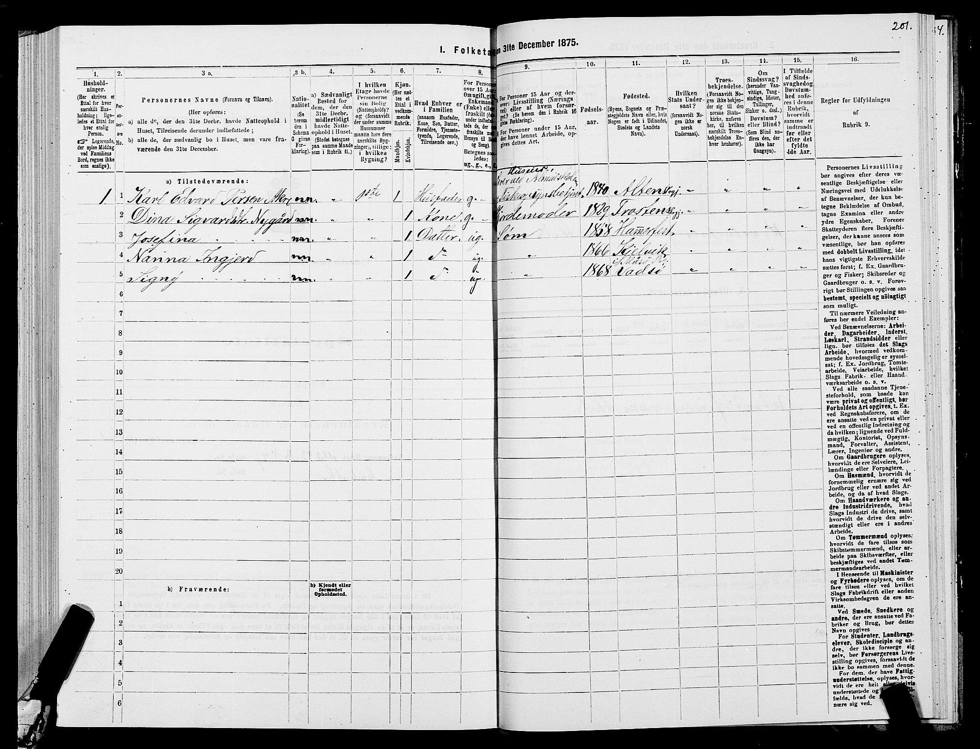 SATØ, 1875 census for 2003B Vadsø/Vadsø, 1875, p. 1201