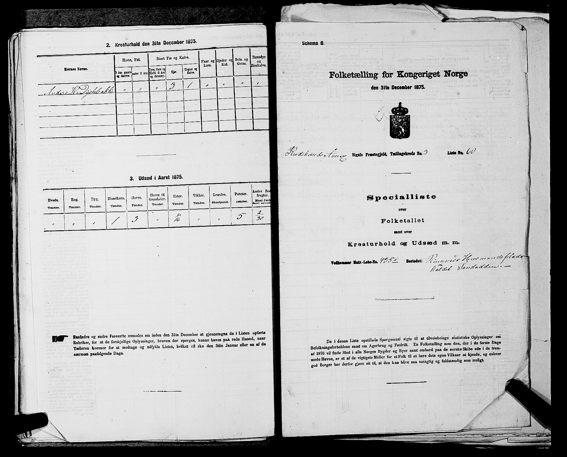 SAKO, 1875 census for 0621P Sigdal, 1875, p. 1601