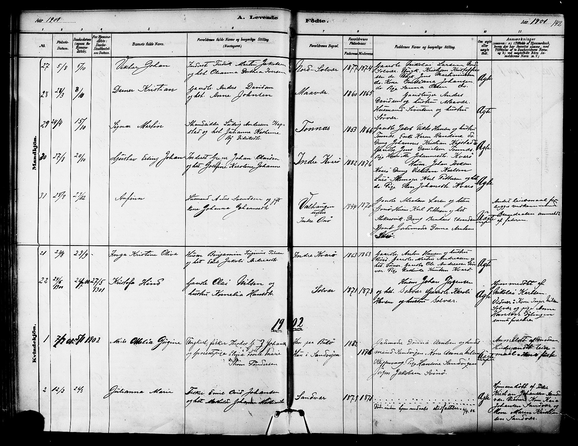 Ministerialprotokoller, klokkerbøker og fødselsregistre - Nordland, SAT/A-1459/839/L0568: Parish register (official) no. 839A05, 1880-1902, p. 142