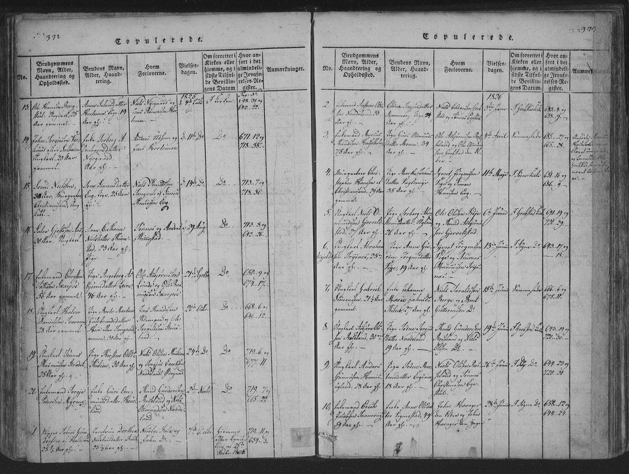 Søgne sokneprestkontor, SAK/1111-0037/F/Fa/Fab/L0008: Parish register (official) no. A 8, 1821-1838, p. 372-373