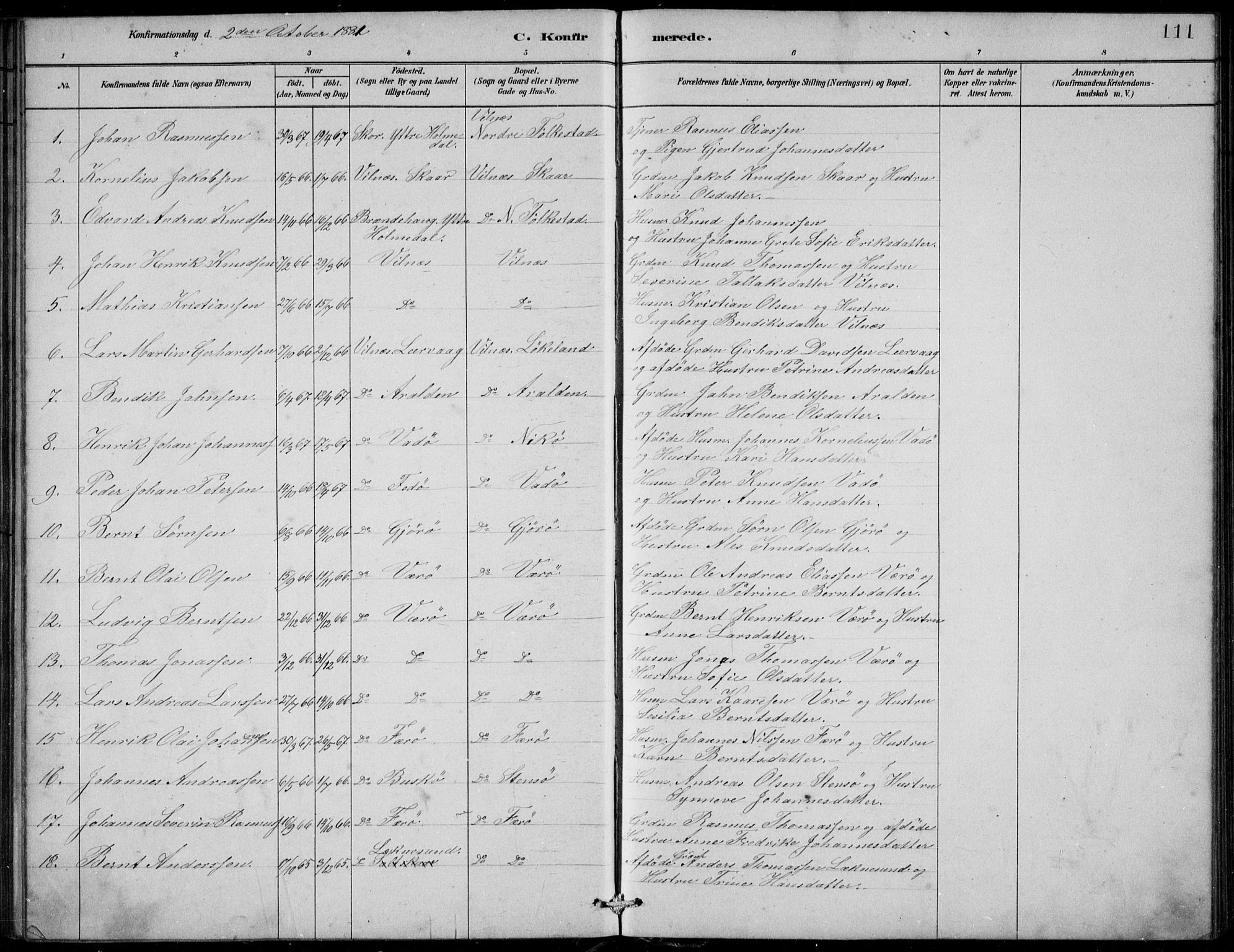 Askvoll sokneprestembete, SAB/A-79501/H/Hab/Habb/L0001: Parish register (copy) no. B 1, 1879-1909, p. 111