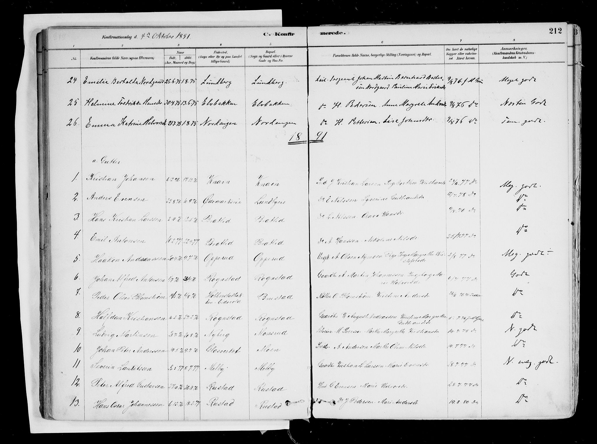 Hurdal prestekontor Kirkebøker, AV/SAO-A-10889/F/Fa/L0007: Parish register (official) no. I 7, 1878-1906, p. 212