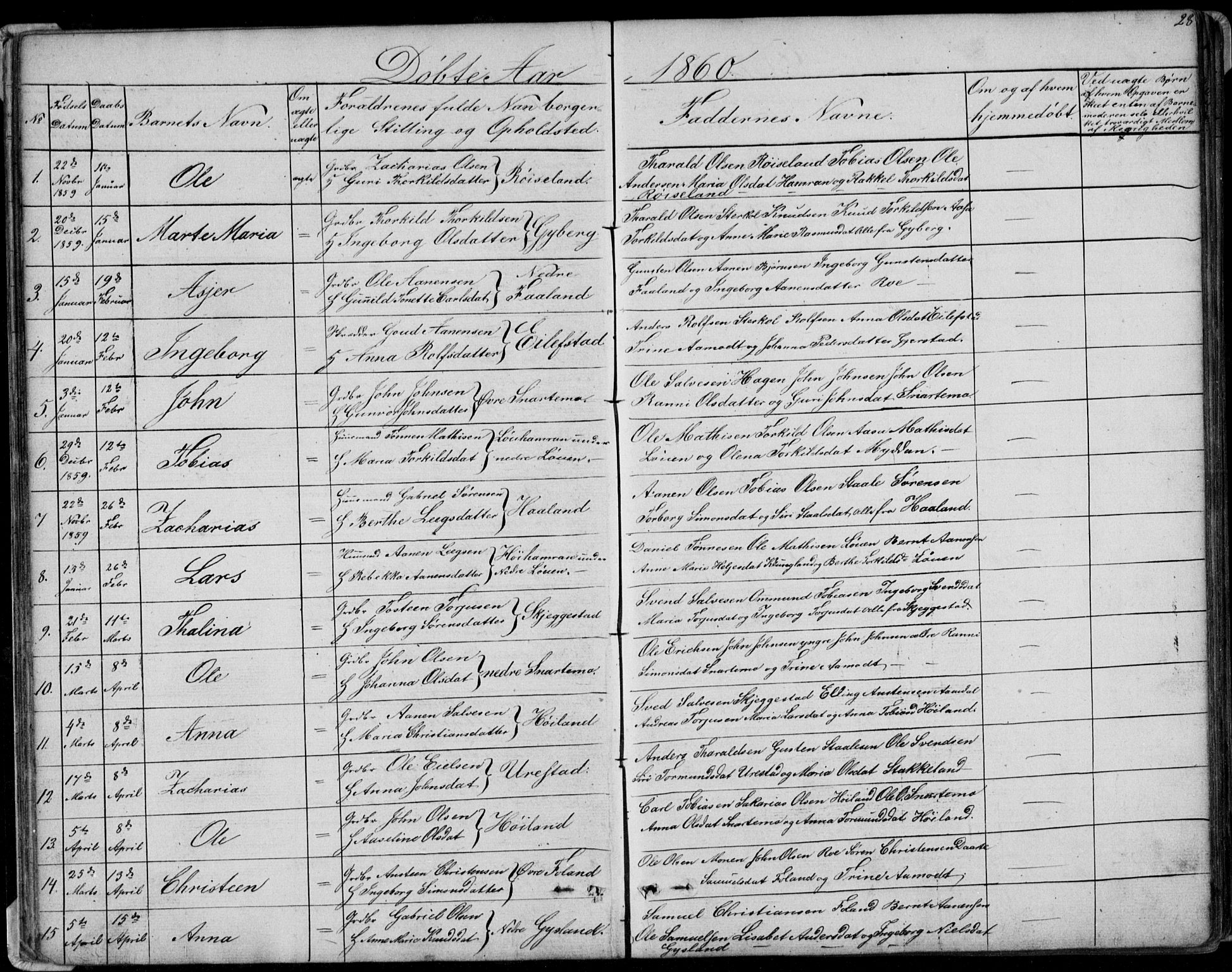 Hægebostad sokneprestkontor, SAK/1111-0024/F/Fb/Fba/L0002: Parish register (copy) no. B 2, 1851-1882, p. 28