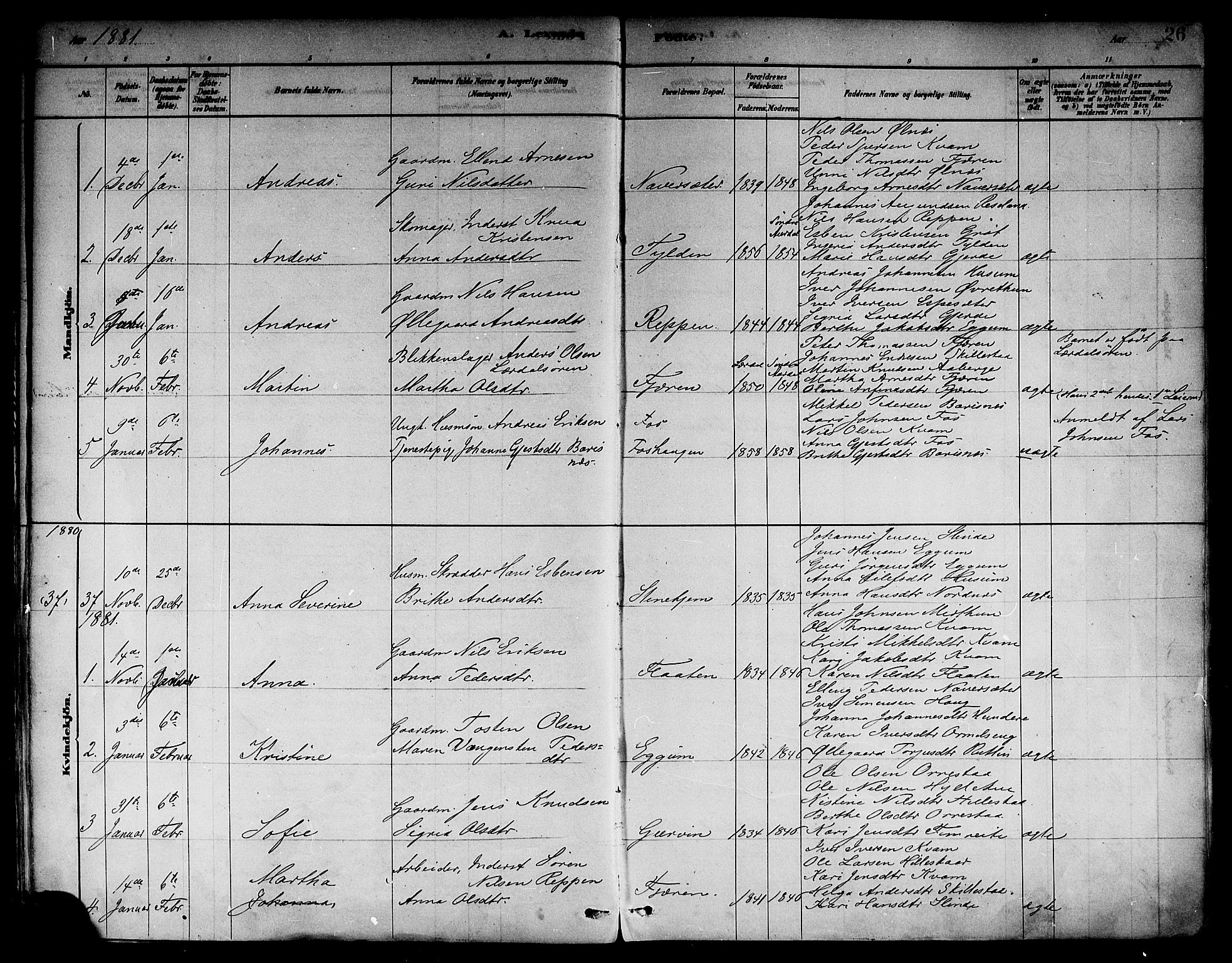 Sogndal sokneprestembete, SAB/A-81301/H/Haa/Haab/L0001: Parish register (official) no. B 1, 1878-1899, p. 26