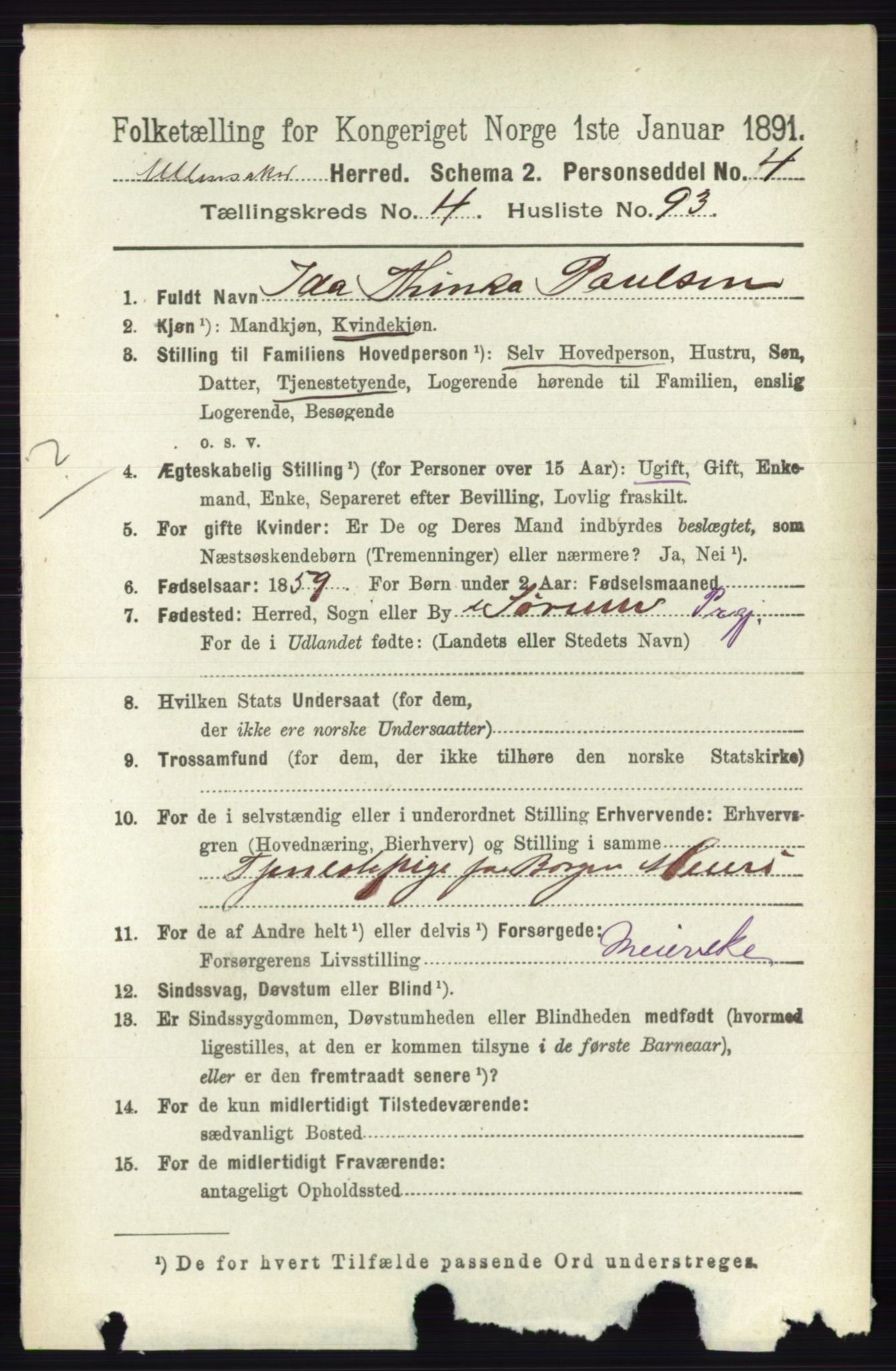 RA, 1891 census for 0235 Ullensaker, 1891, p. 2025