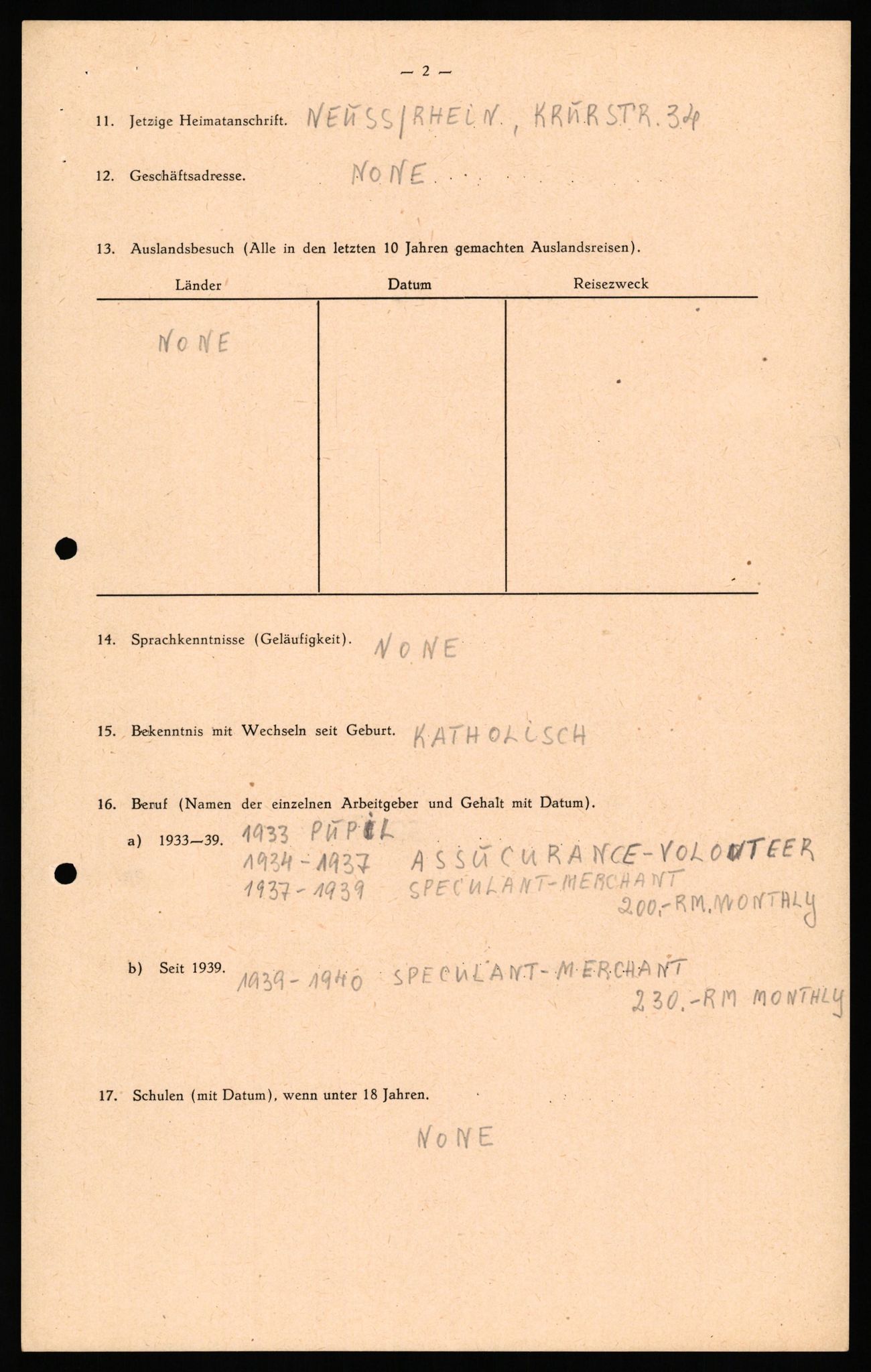 Forsvaret, Forsvarets overkommando II, AV/RA-RAFA-3915/D/Db/L0034: CI Questionaires. Tyske okkupasjonsstyrker i Norge. Tyskere., 1945-1946, p. 263