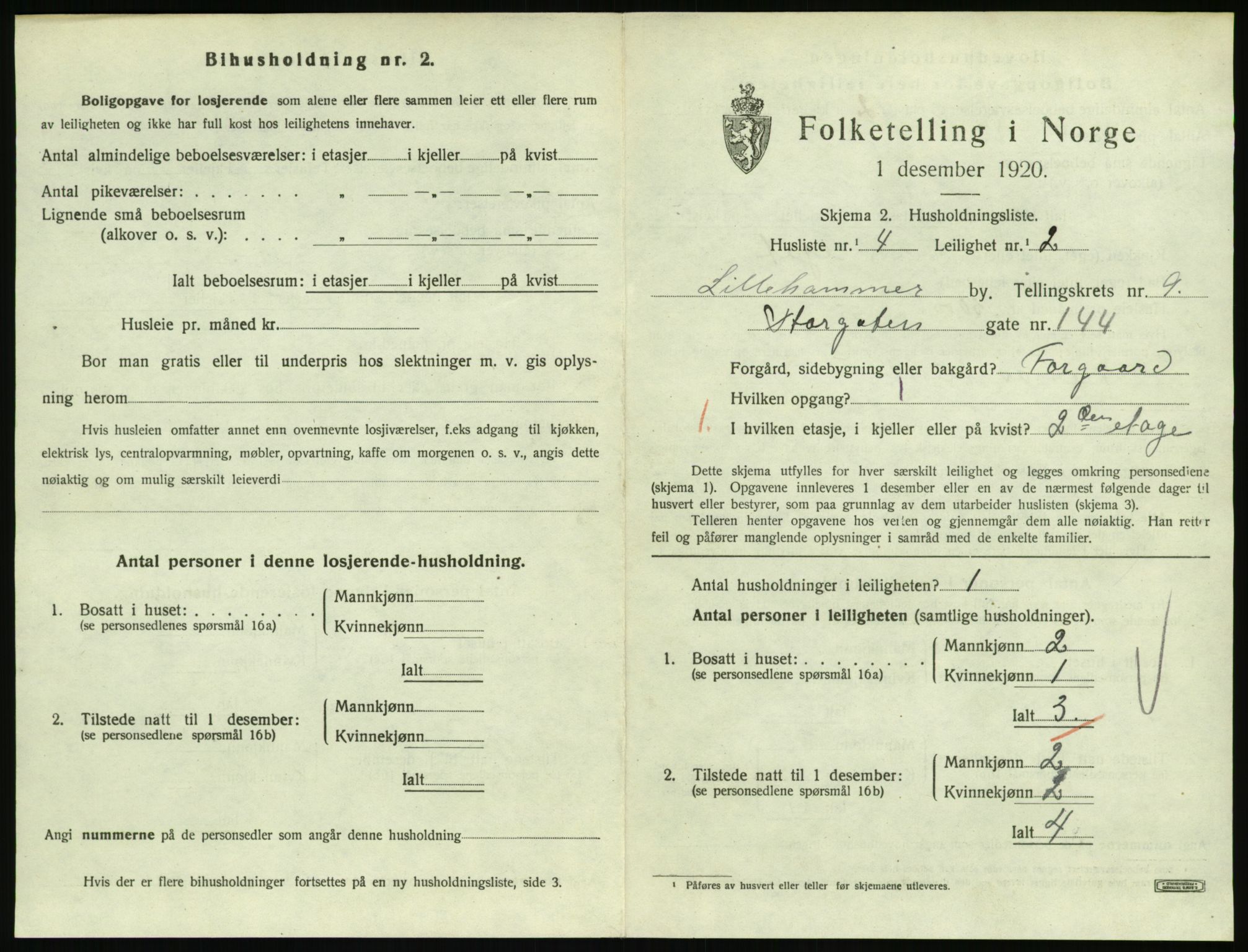 SAH, 1920 census for Lillehammer, 1920, p. 3060