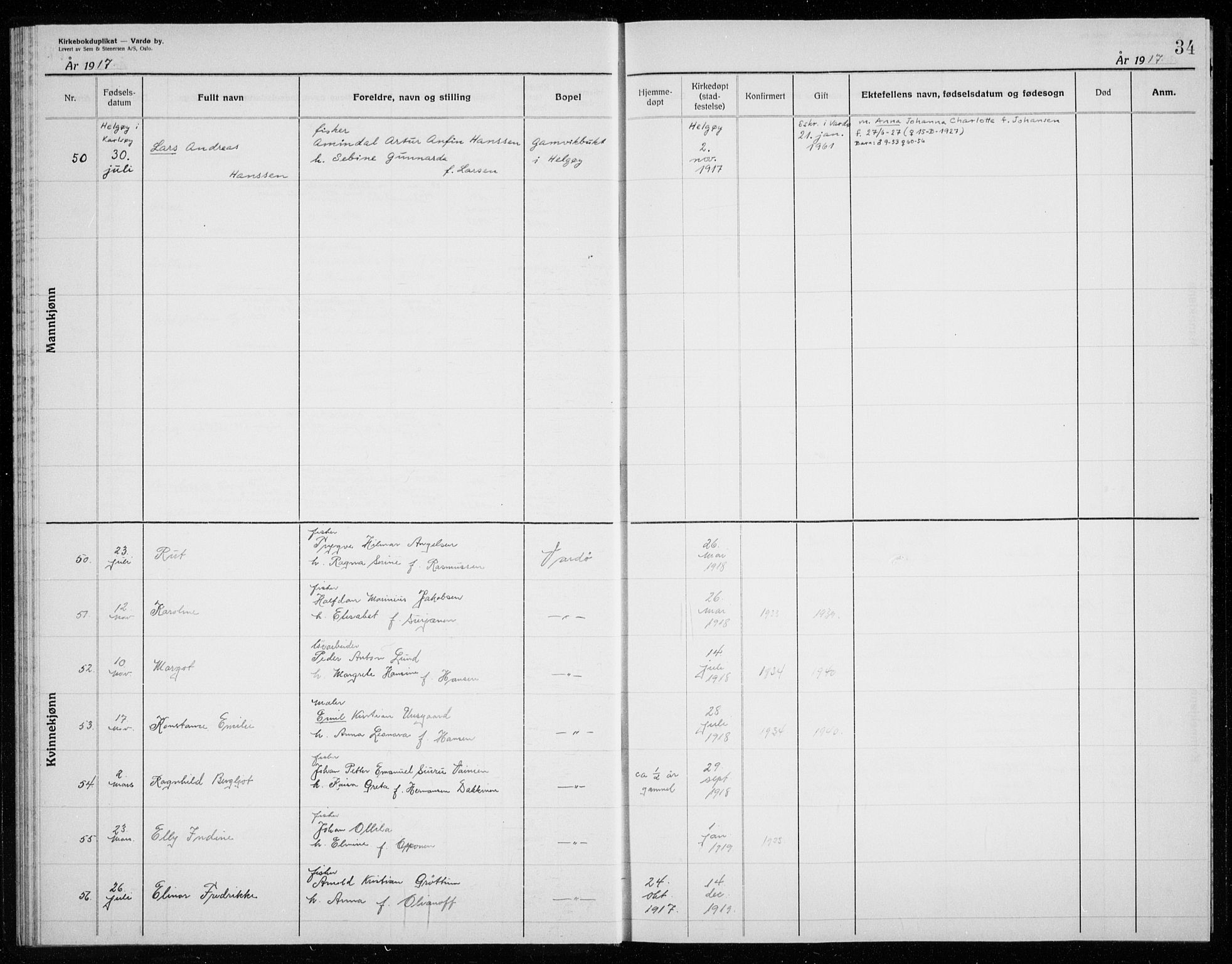 Vardø sokneprestkontor, AV/SATØ-S-1332/H/Hc/L0002kirkerekon: Other parish register no. 2, 1915-1929, p. 34