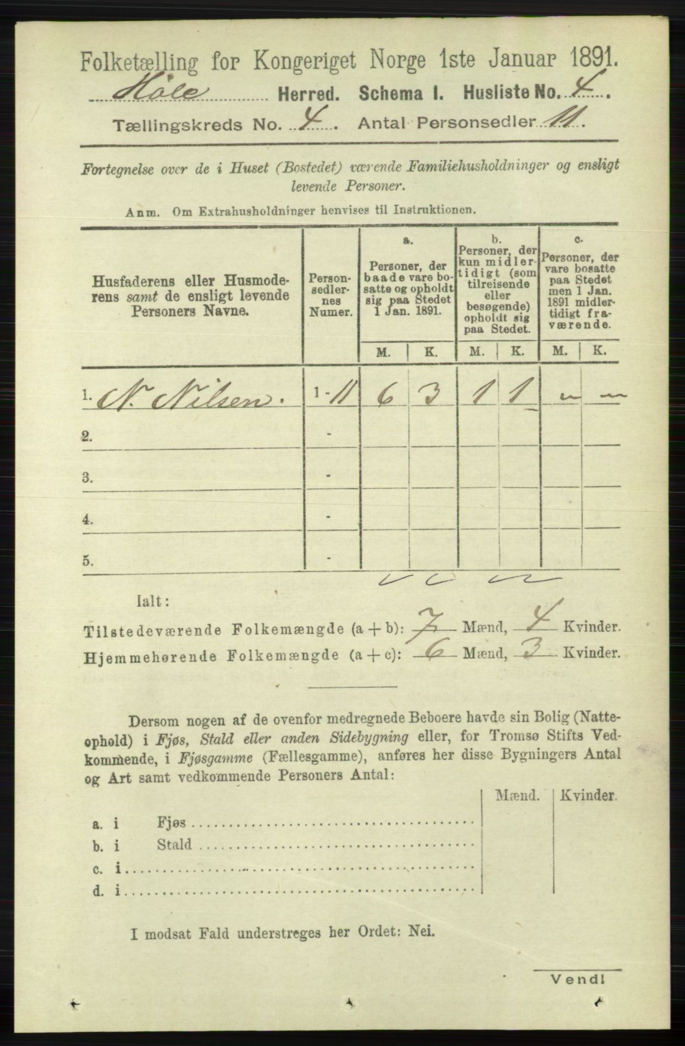 RA, 1891 census for 1128 Høle, 1891, p. 819