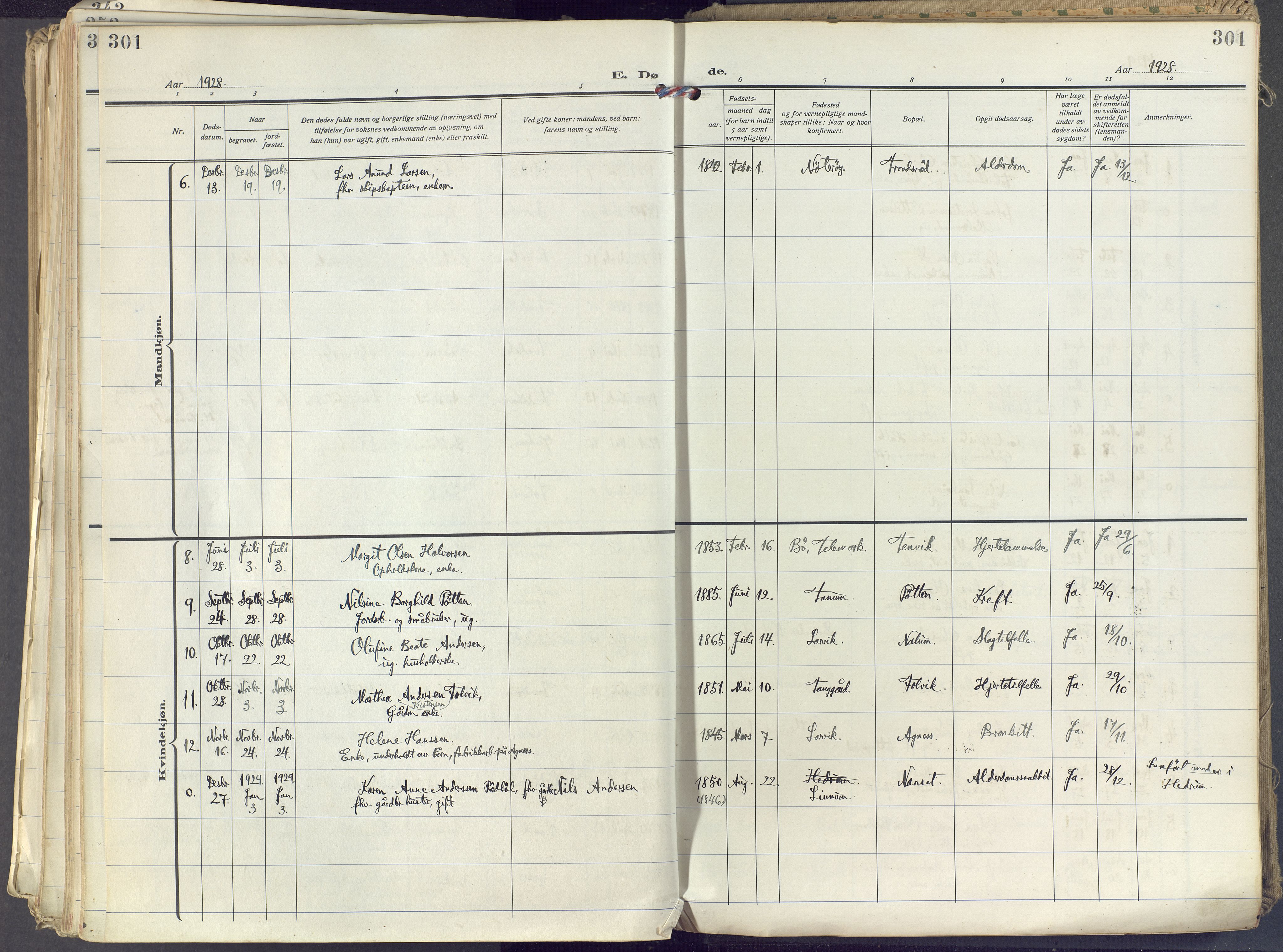 Brunlanes kirkebøker, AV/SAKO-A-342/F/Fc/L0004: Parish register (official) no. III 4, 1923-1943, p. 301