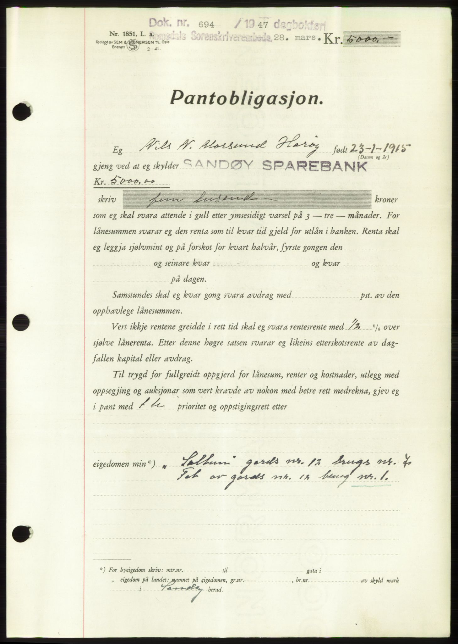 Romsdal sorenskriveri, AV/SAT-A-4149/1/2/2C: Mortgage book no. B3, 1946-1948, Diary no: : 694/1947