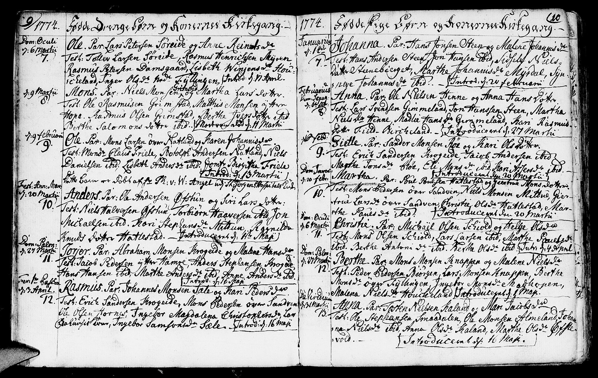 Fana Sokneprestembete, AV/SAB-A-75101/H/Haa/Haaa/L0005: Parish register (official) no. A 5, 1773-1799, p. 9-10