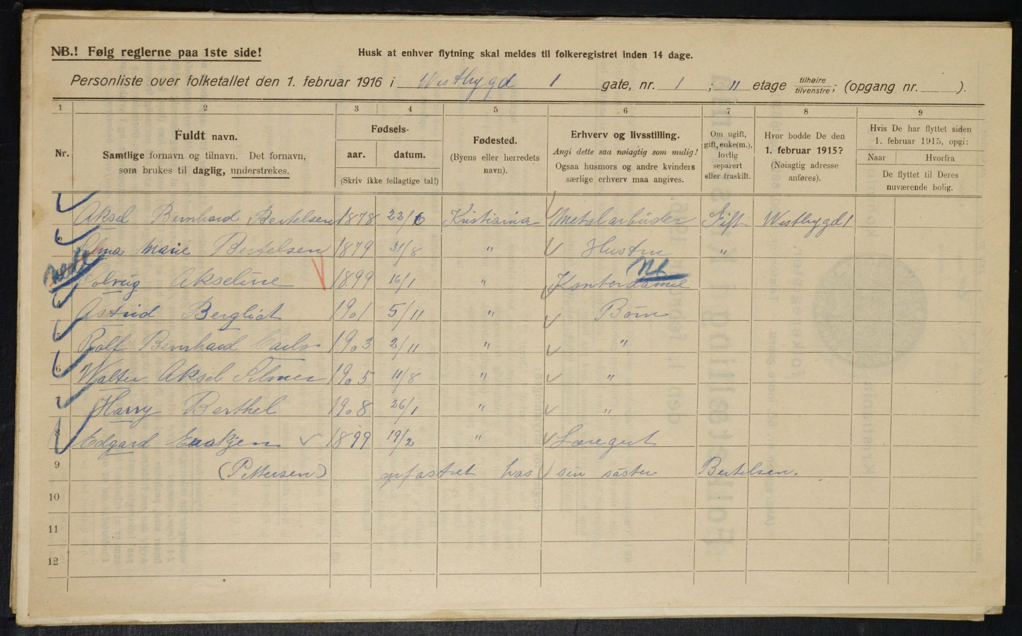 OBA, Municipal Census 1916 for Kristiania, 1916, p. 126039