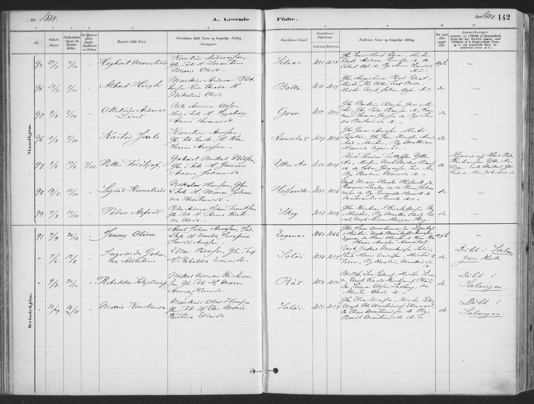 Ibestad sokneprestembete, SATØ/S-0077/H/Ha/Haa/L0011kirke: Parish register (official) no. 11, 1880-1889, p. 142