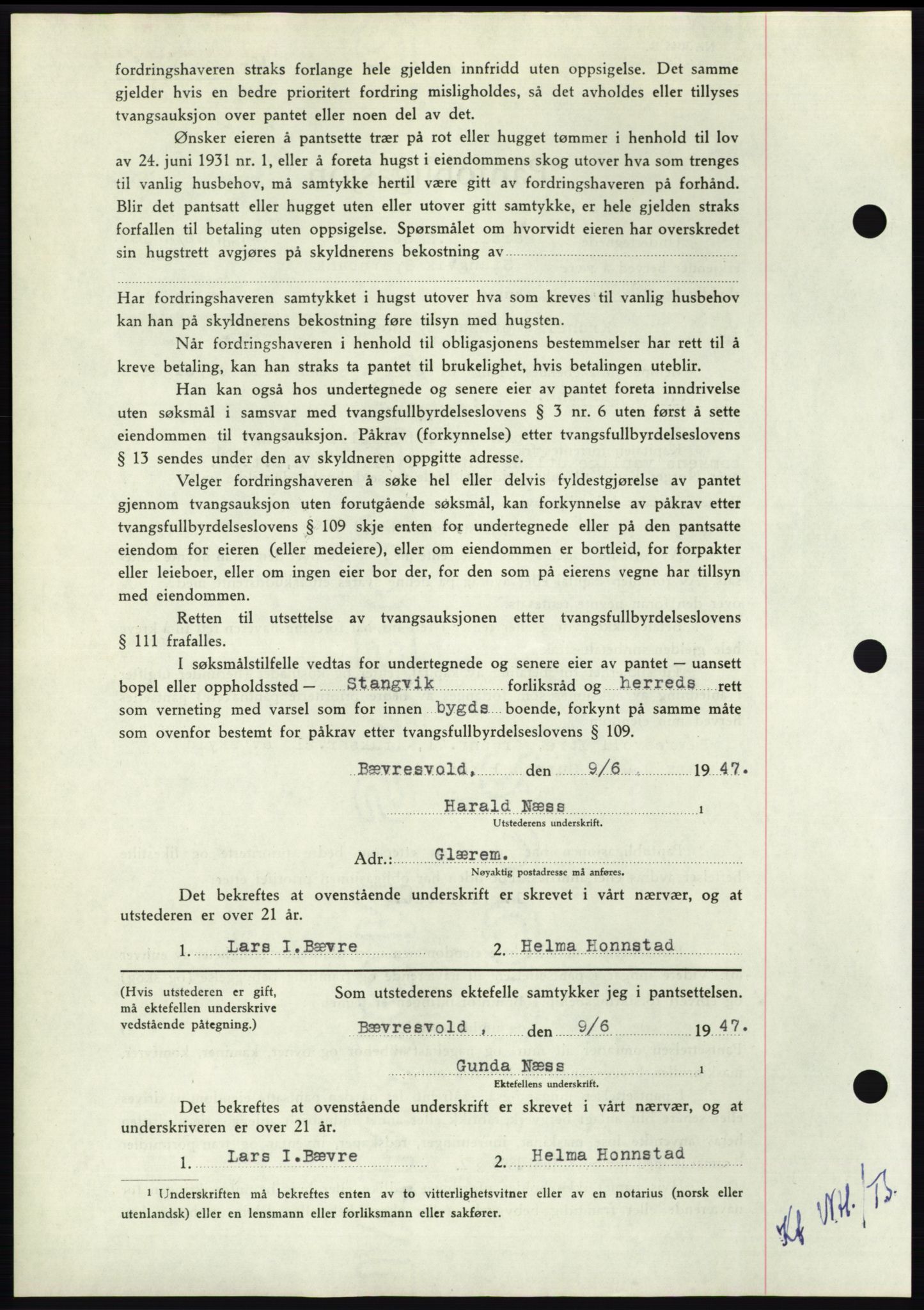 Nordmøre sorenskriveri, AV/SAT-A-4132/1/2/2Ca: Mortgage book no. B96, 1947-1947, Diary no: : 1330/1947