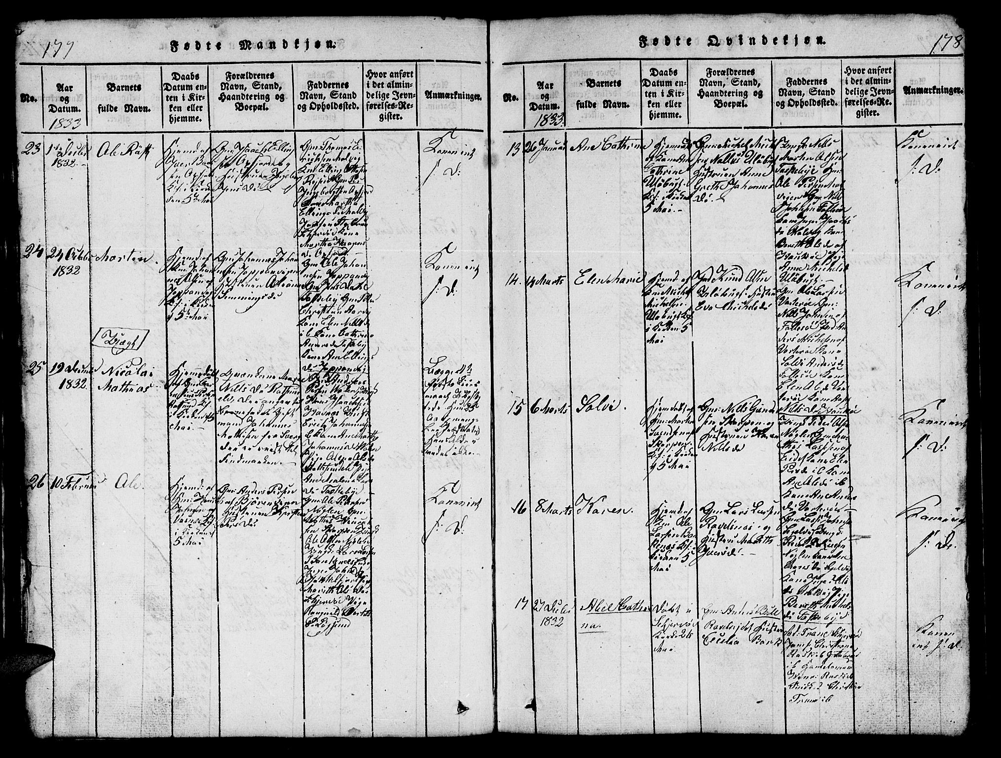 Skjervøy sokneprestkontor, AV/SATØ-S-1300/H/Ha/Hab/L0001klokker: Parish register (copy) no. 1, 1825-1838, p. 177-178