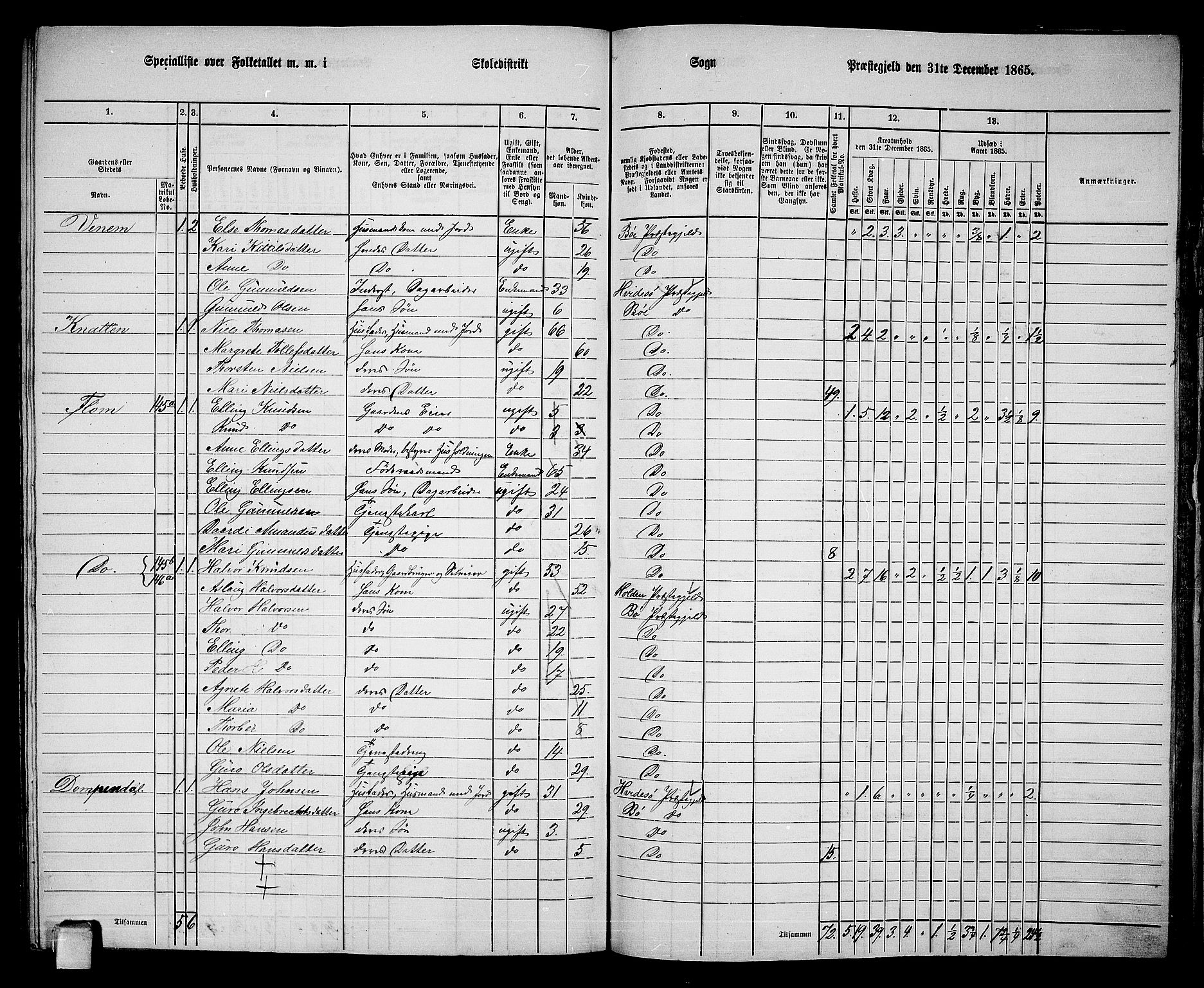 RA, 1865 census for Bø, 1865, p. 201