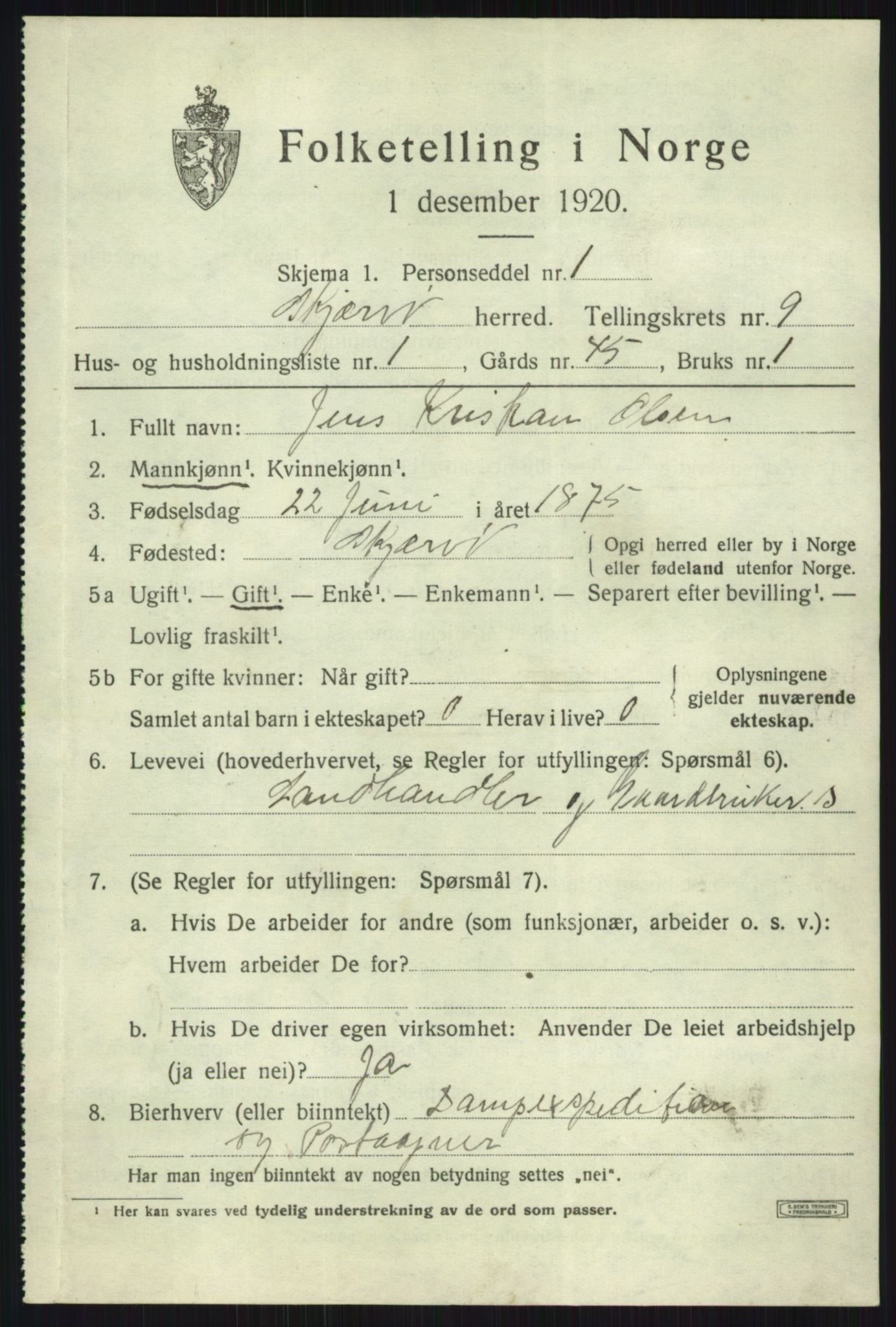 SATØ, 1920 census for Skjervøy, 1920, p. 5109