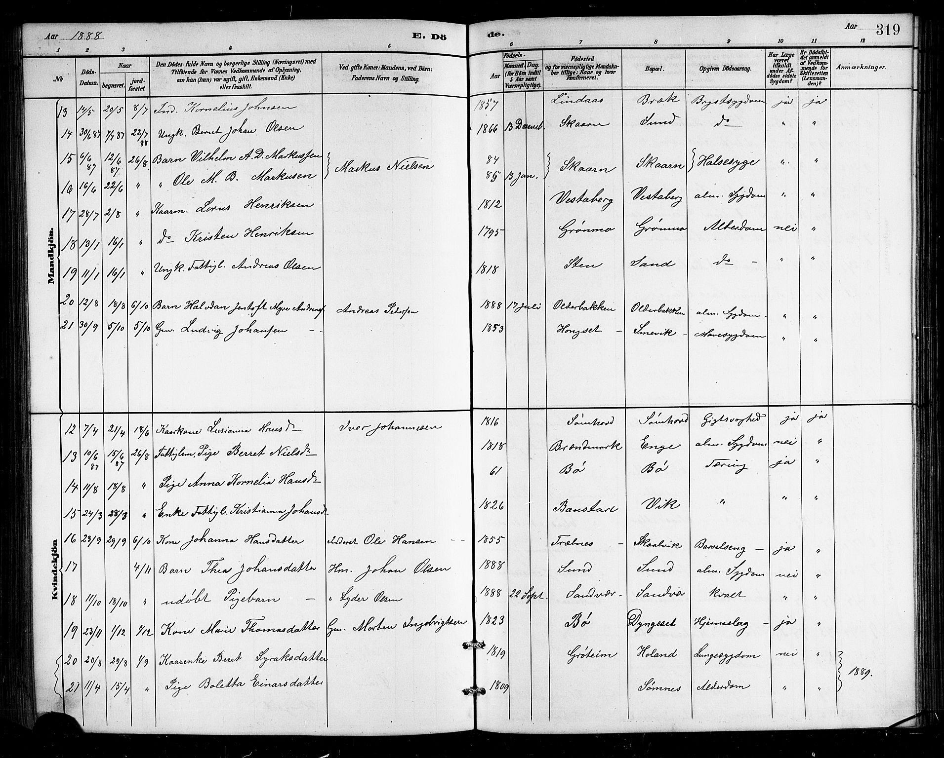 Ministerialprotokoller, klokkerbøker og fødselsregistre - Nordland, SAT/A-1459/812/L0188: Parish register (copy) no. 812C06, 1884-1912, p. 319